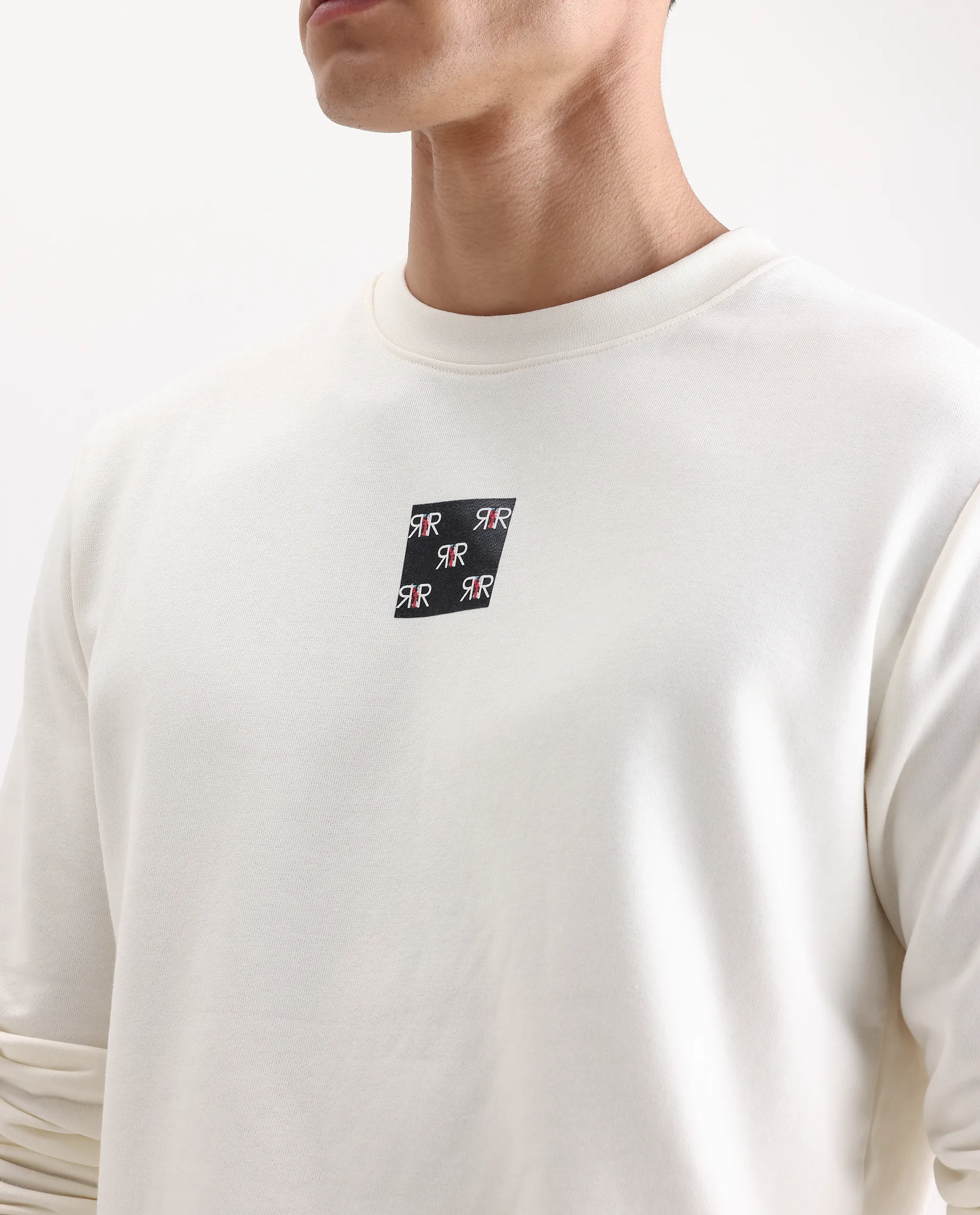 Rare Rabbit Men's Nerva Off White Cotton Blend Graphic Print Regular Fit Full Sleeve Crew Neck Sweatshirt - Image 3