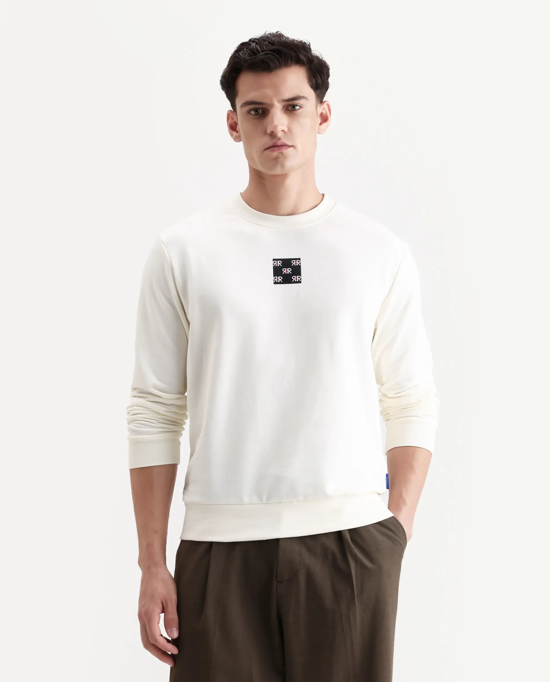 Rare Rabbit Men's Nerva Off White Cotton Blend Graphic Print Regular Fit Full Sleeve Crew Neck Sweatshirt - Image 4