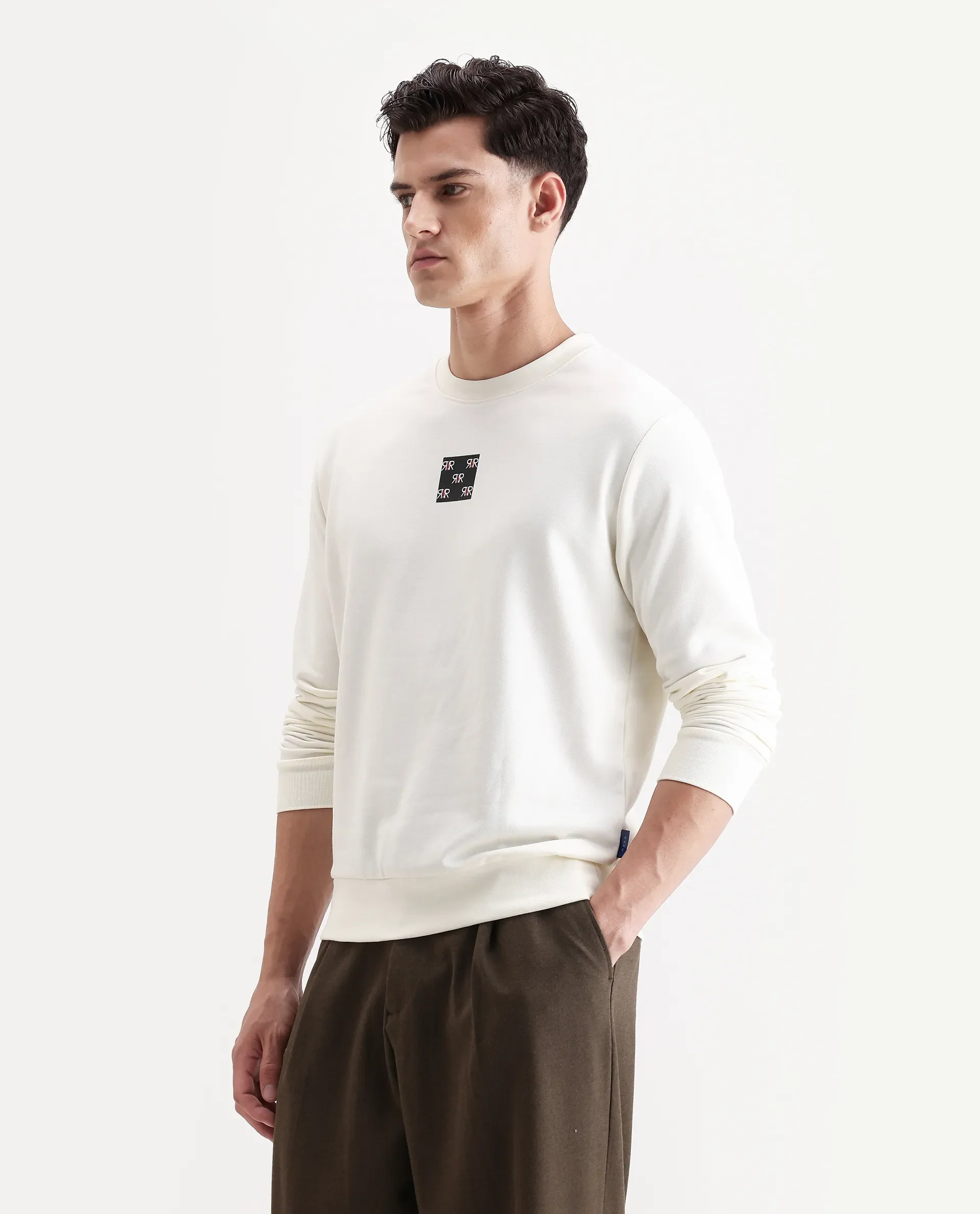Rare Rabbit Men's Nerva Off White Cotton Blend Graphic Print Regular Fit Full Sleeve Crew Neck Sweatshirt - Image 5