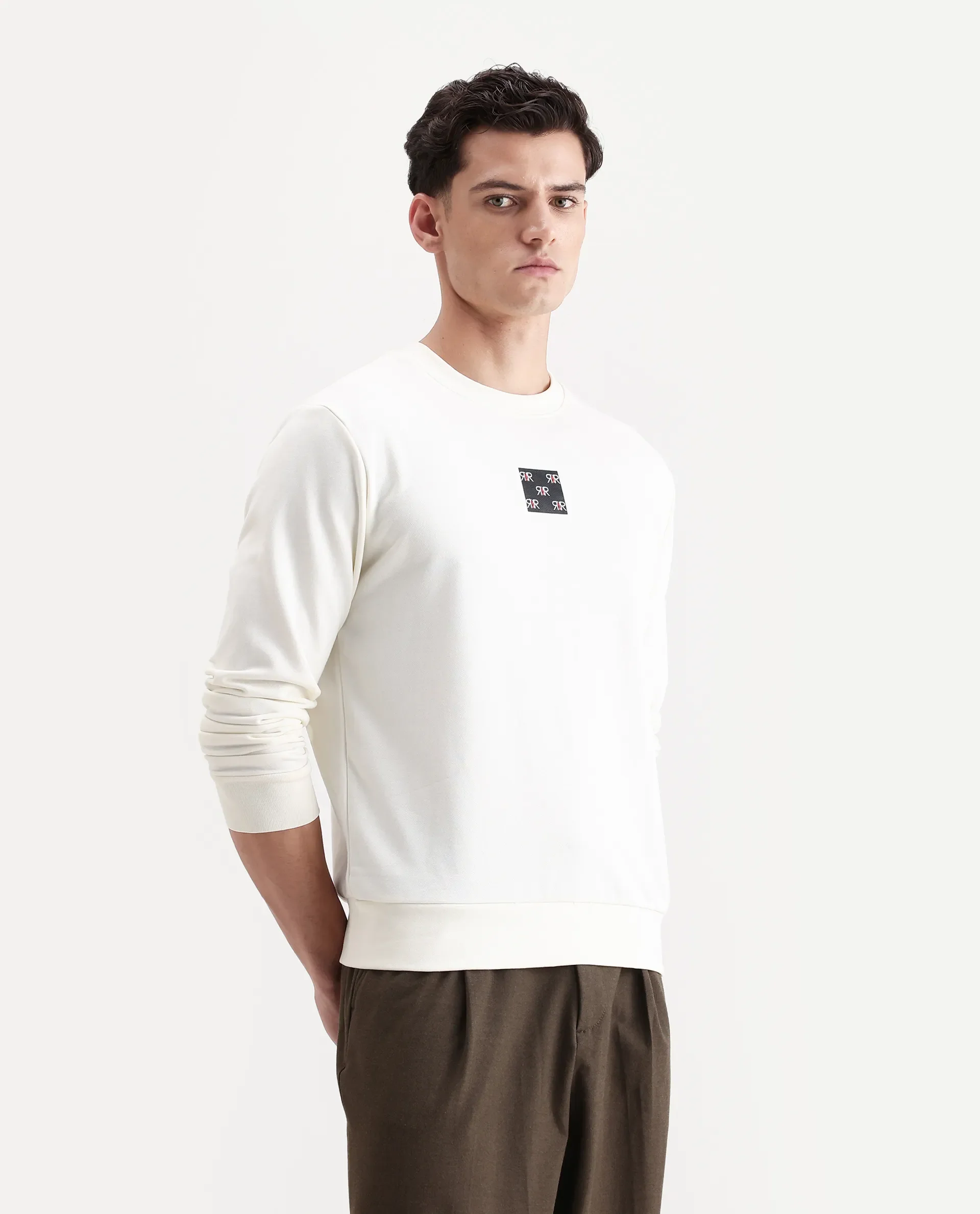 Rare Rabbit Men's Nerva Off White Cotton Blend Graphic Print Regular Fit Full Sleeve Crew Neck Sweatshirt - Image 6