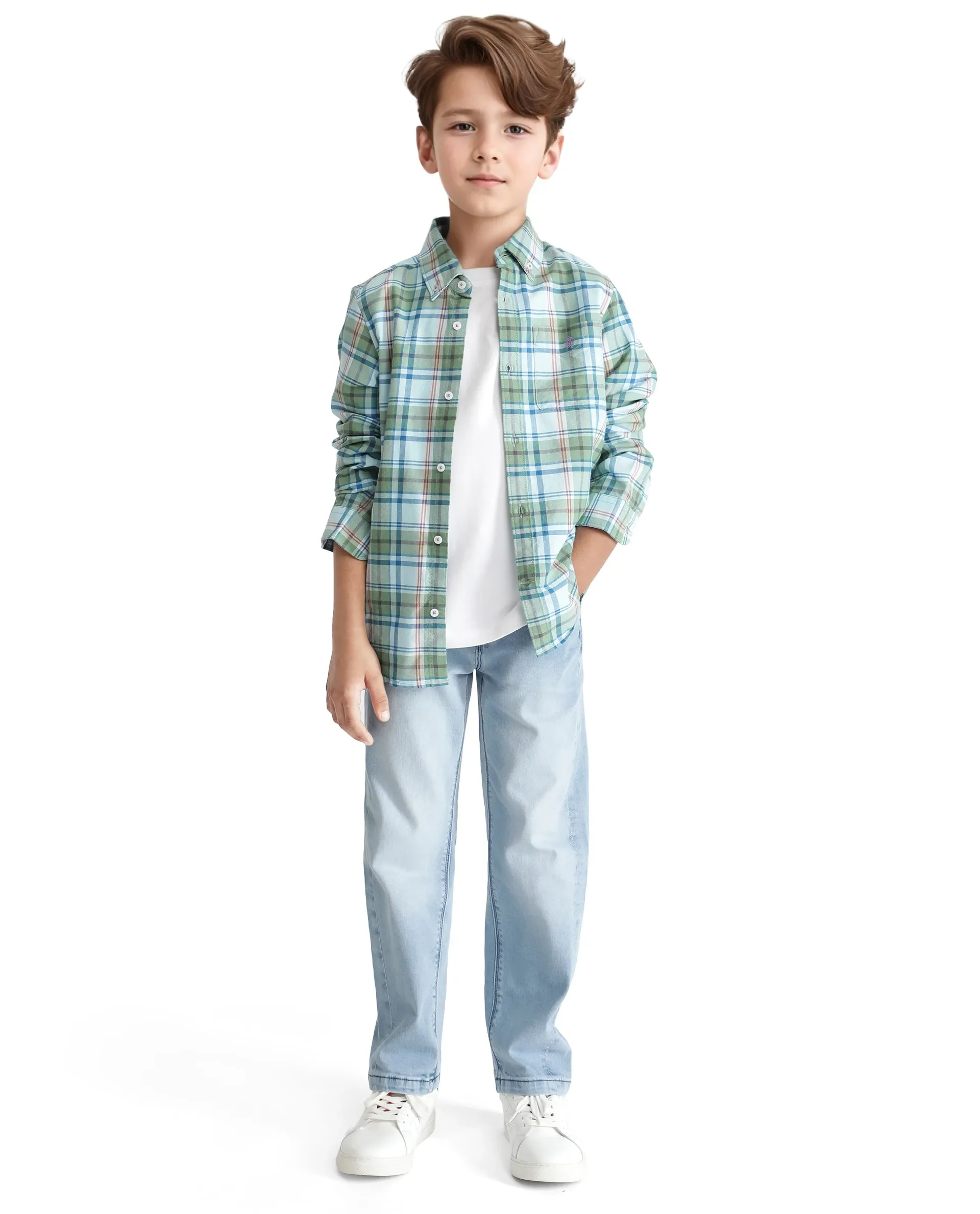 Rare Ones Kids Nes Green Cotton Full Sleeves Button Down Regular Fit Checked Shirt - Image 2