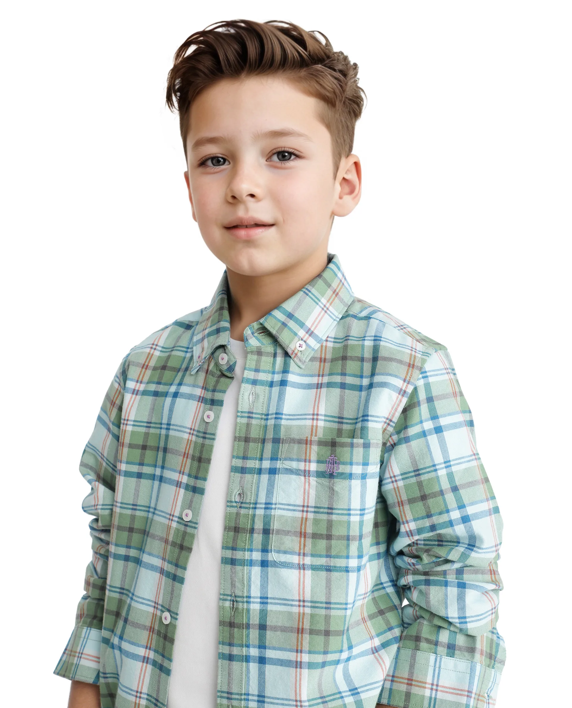 Rare Ones Kids Nes Green Cotton Full Sleeves Button Down Regular Fit Checked Shirt - Image 4