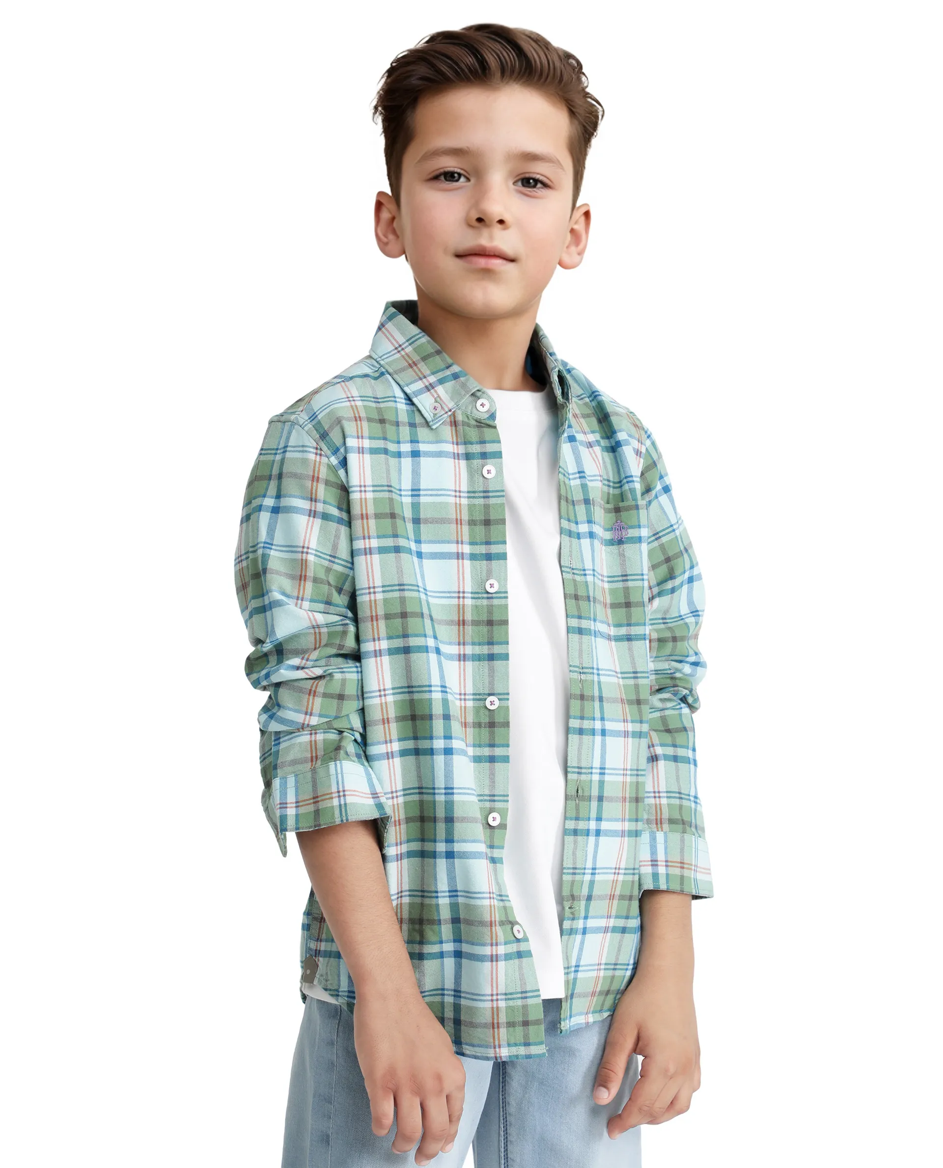 Rare Ones Kids Nes Green Cotton Full Sleeves Button Down Regular Fit Checked Shirt - Image 6