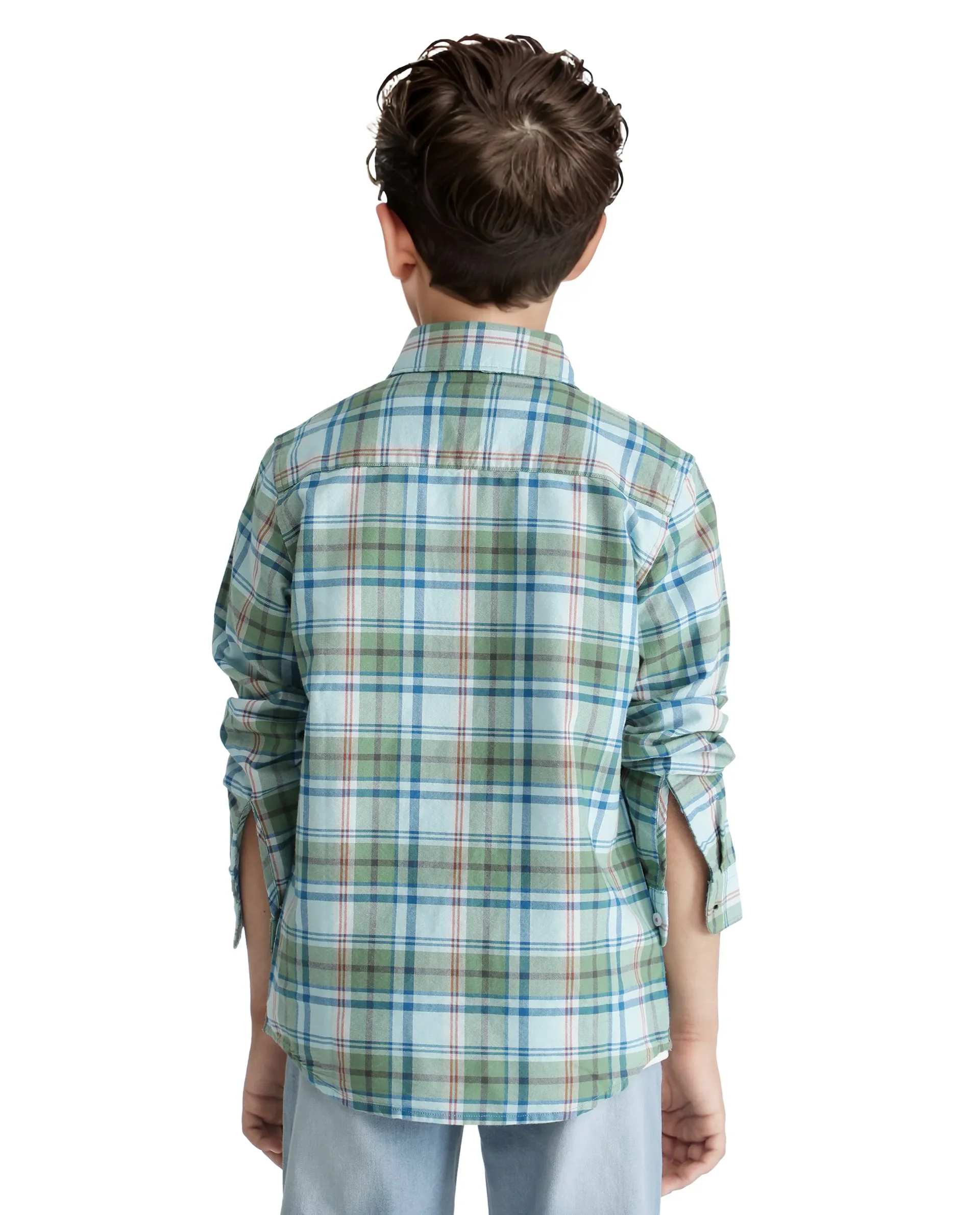 Rare Ones Kids Nes Green Cotton Full Sleeves Button Down Regular Fit Checked Shirt - Image 8