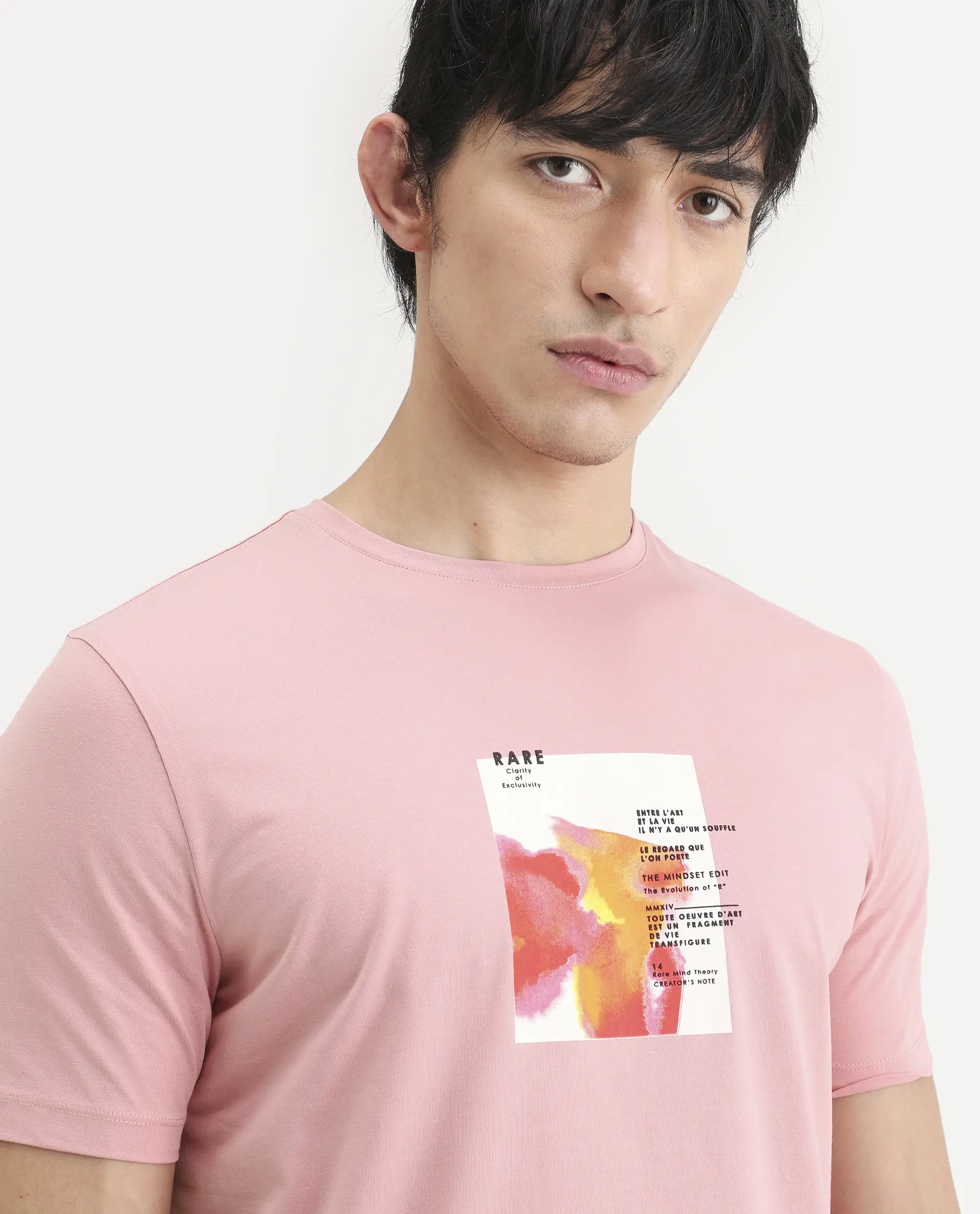 Rare Rabbit Men's Nes Pink Cotton Blend Fabric Half Sleeve Crew Neck Regular Fit Graphic Print T-Shirt - Image 3