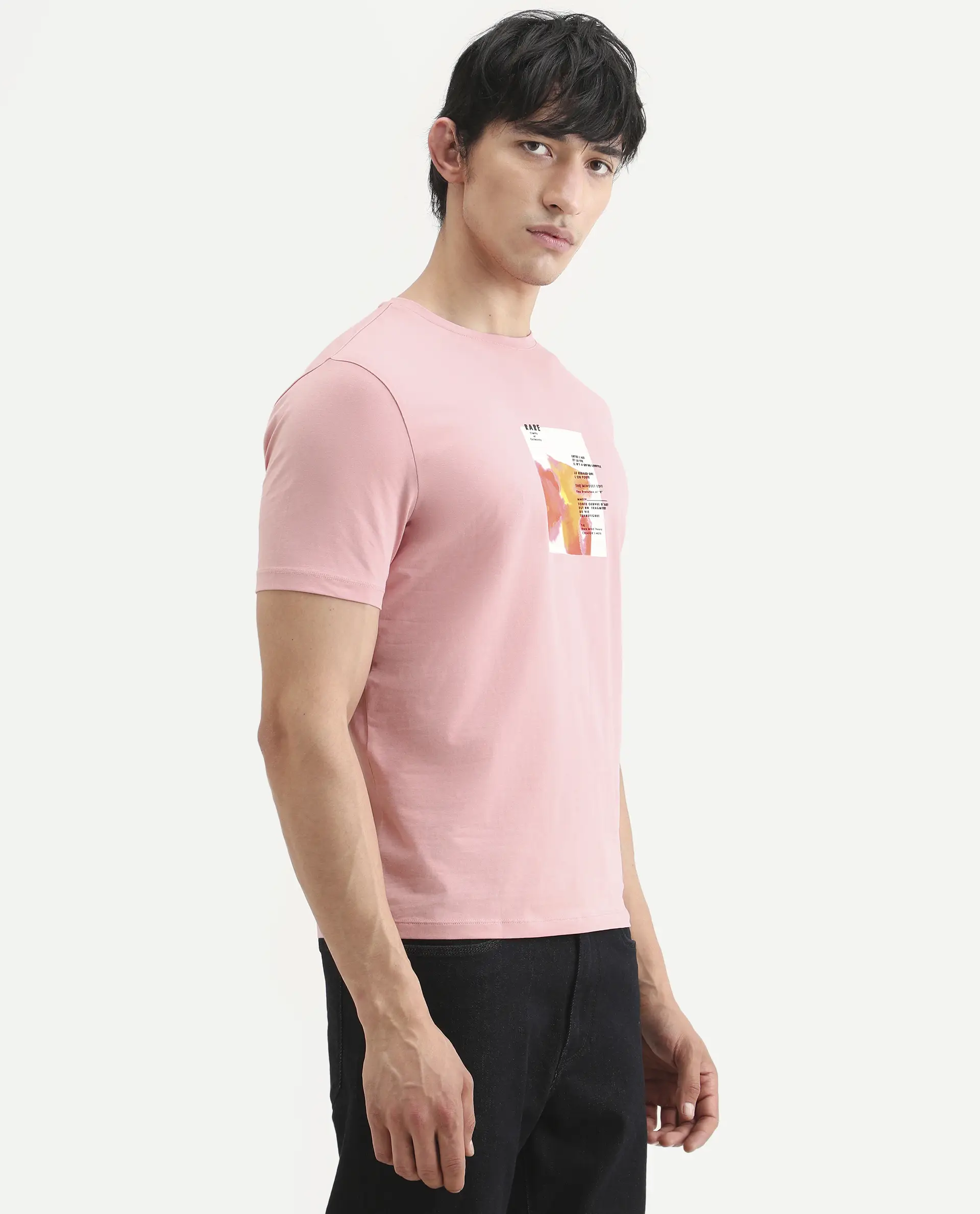 Rare Rabbit Men's Nes Pink Cotton Blend Fabric Half Sleeve Crew Neck Regular Fit Graphic Print T-Shirt - Image 5
