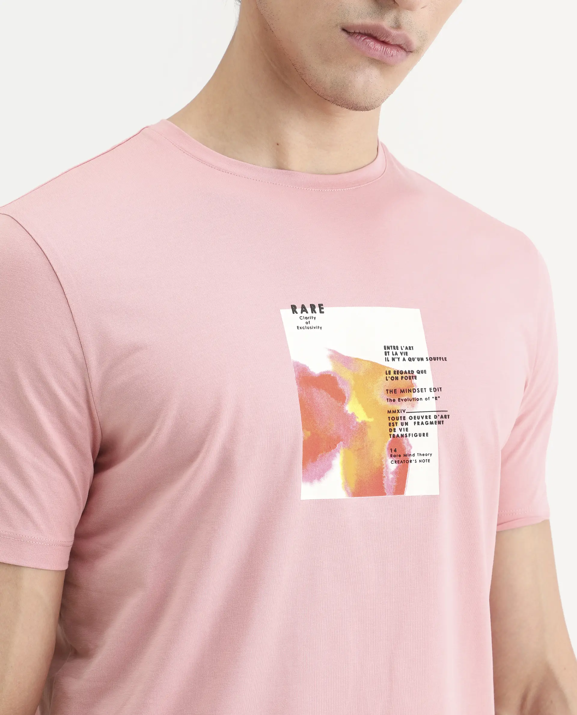 Rare Rabbit Men's Nes Pink Cotton Blend Fabric Half Sleeve Crew Neck Regular Fit Graphic Print T-Shirt - Image 6