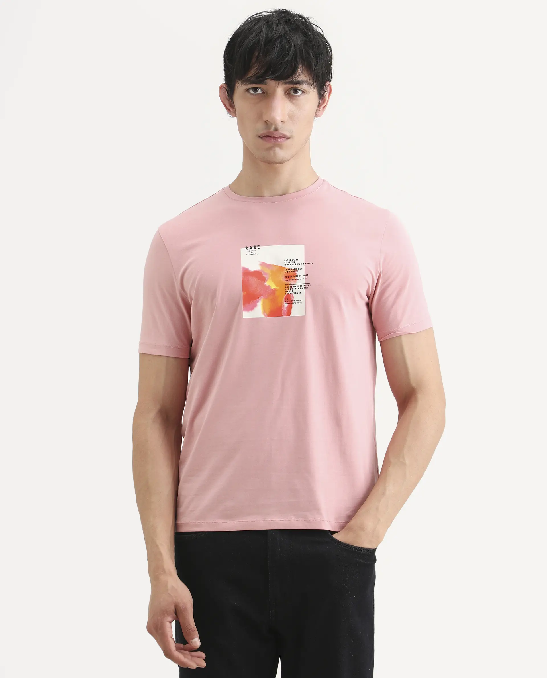 Rare Rabbit Men's Nes Pink Cotton Blend Fabric Half Sleeve Crew Neck Regular Fit Graphic Print T-Shirt - Image 7