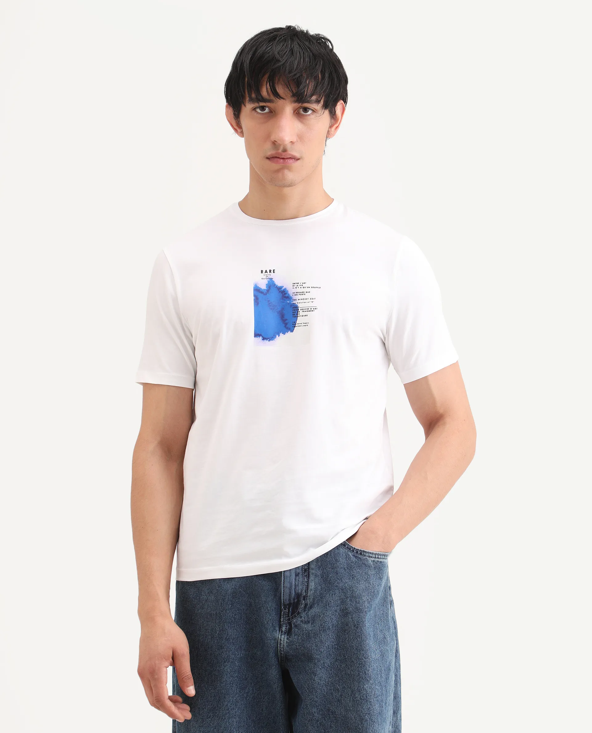 Rare Rabbit Men's Nes White Cotton Blend Fabric Half Sleeve Crew Neck Regular Fit Graphic Print T-Shirt - Image 3