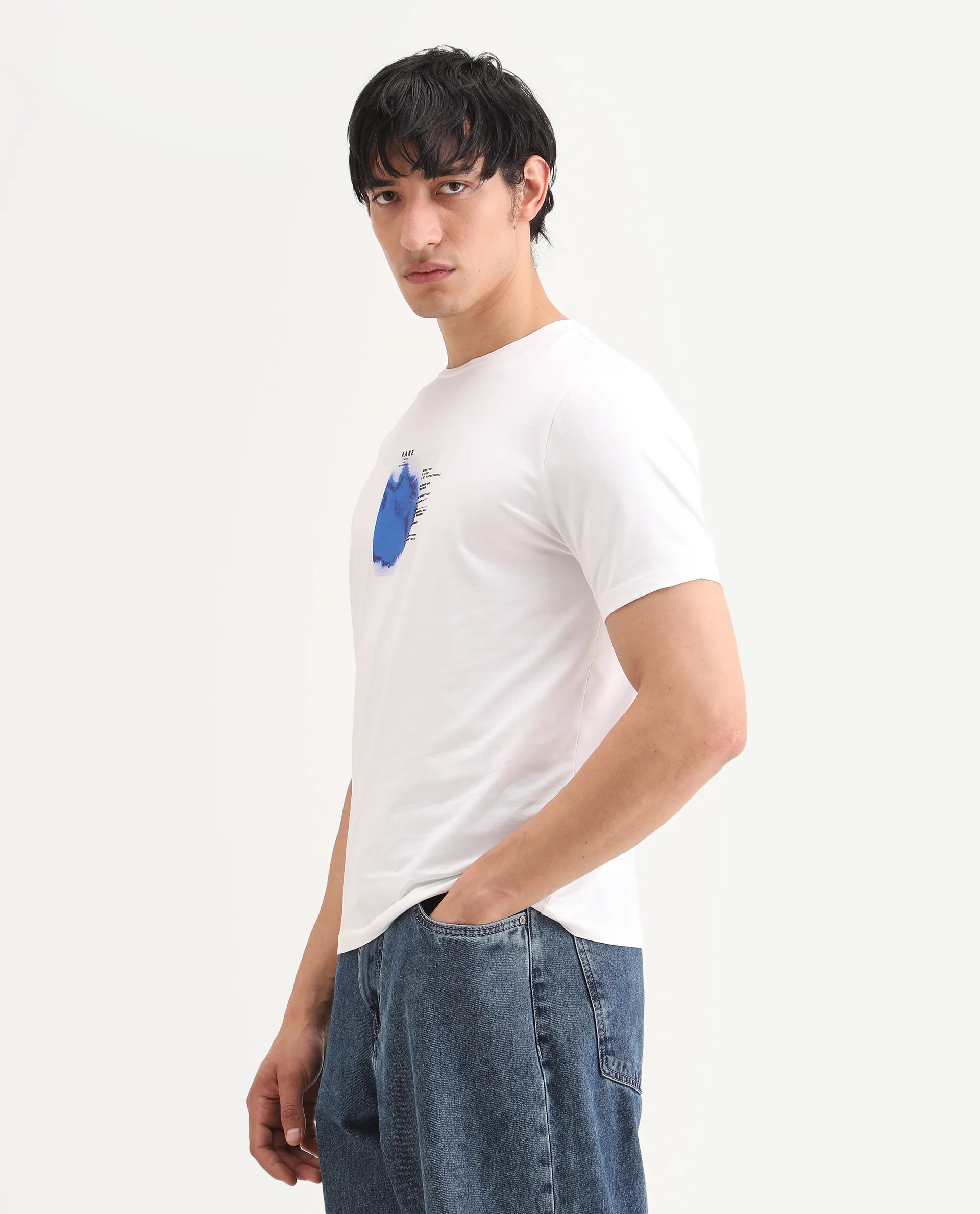 Rare Rabbit Men's Nes White Cotton Blend Fabric Half Sleeve Crew Neck Regular Fit Graphic Print T-Shirt - Image 6