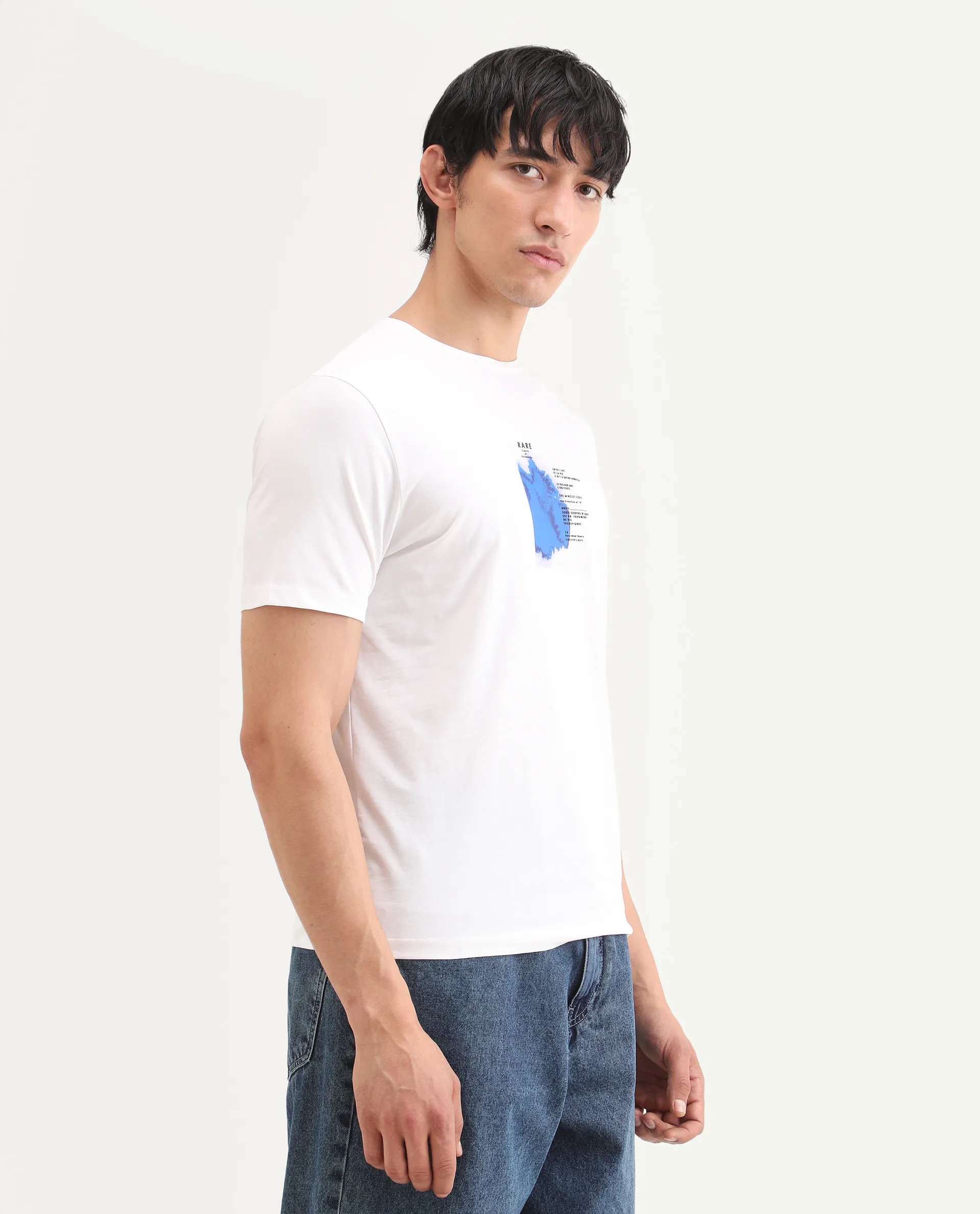 Rare Rabbit Men's Nes White Cotton Blend Fabric Half Sleeve Crew Neck Regular Fit Graphic Print T-Shirt - Image 7