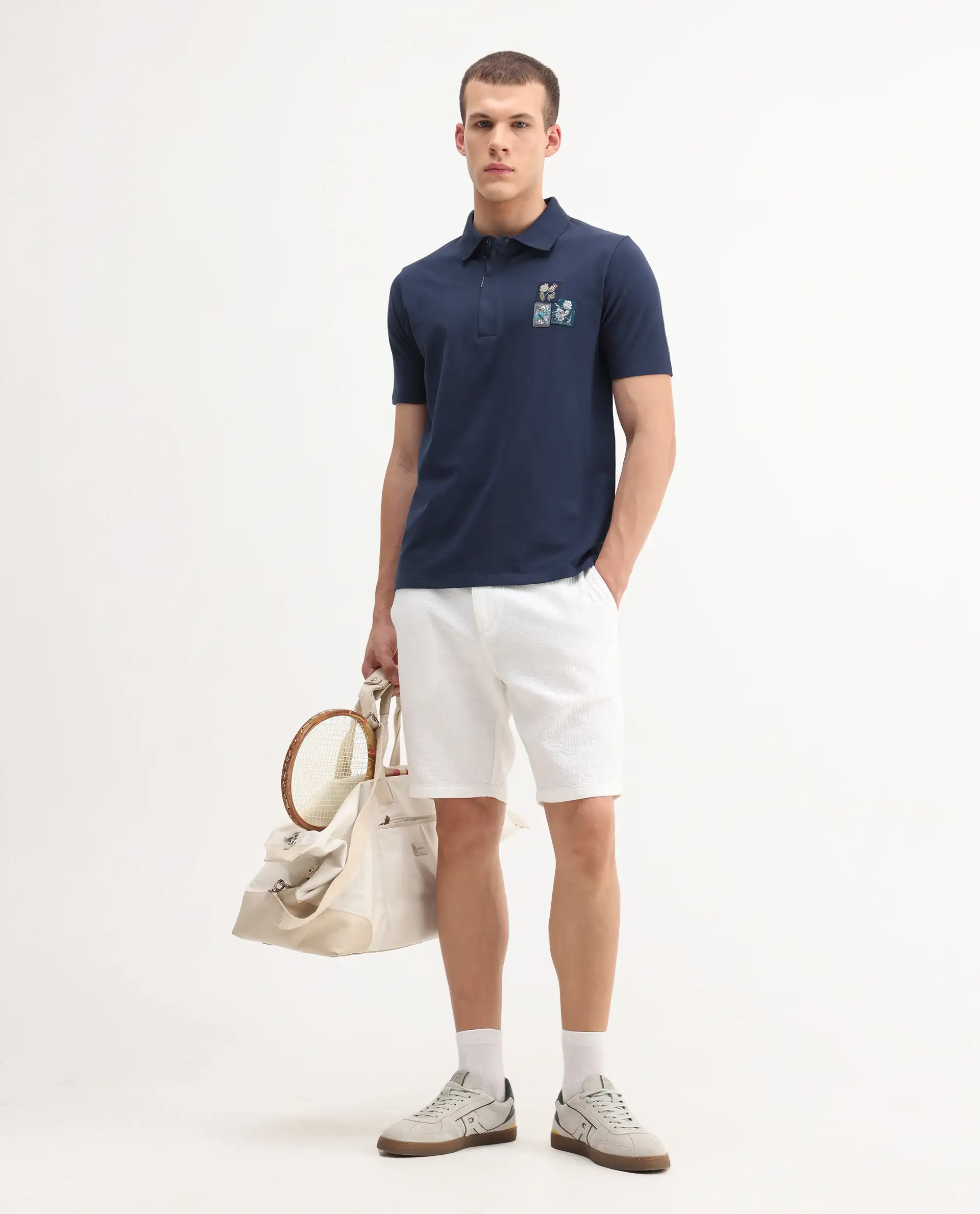 Rare Rabbit Men's Nesco Dusky Blue Cotton Plain Regular Fit Half Sleeve Polo - Image 2