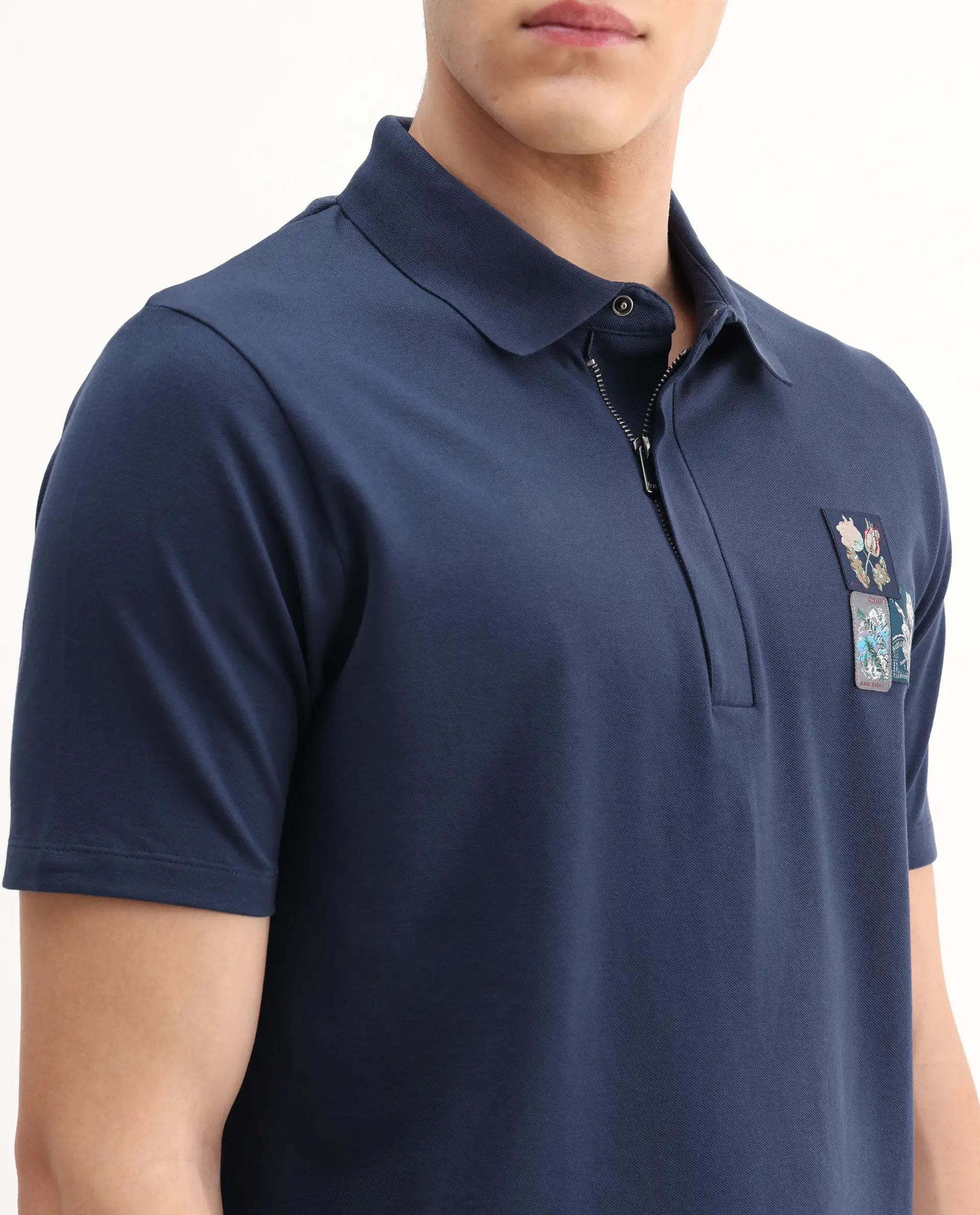 Rare Rabbit Men's Nesco Dusky Blue Cotton Plain Regular Fit Half Sleeve Polo - Image 4