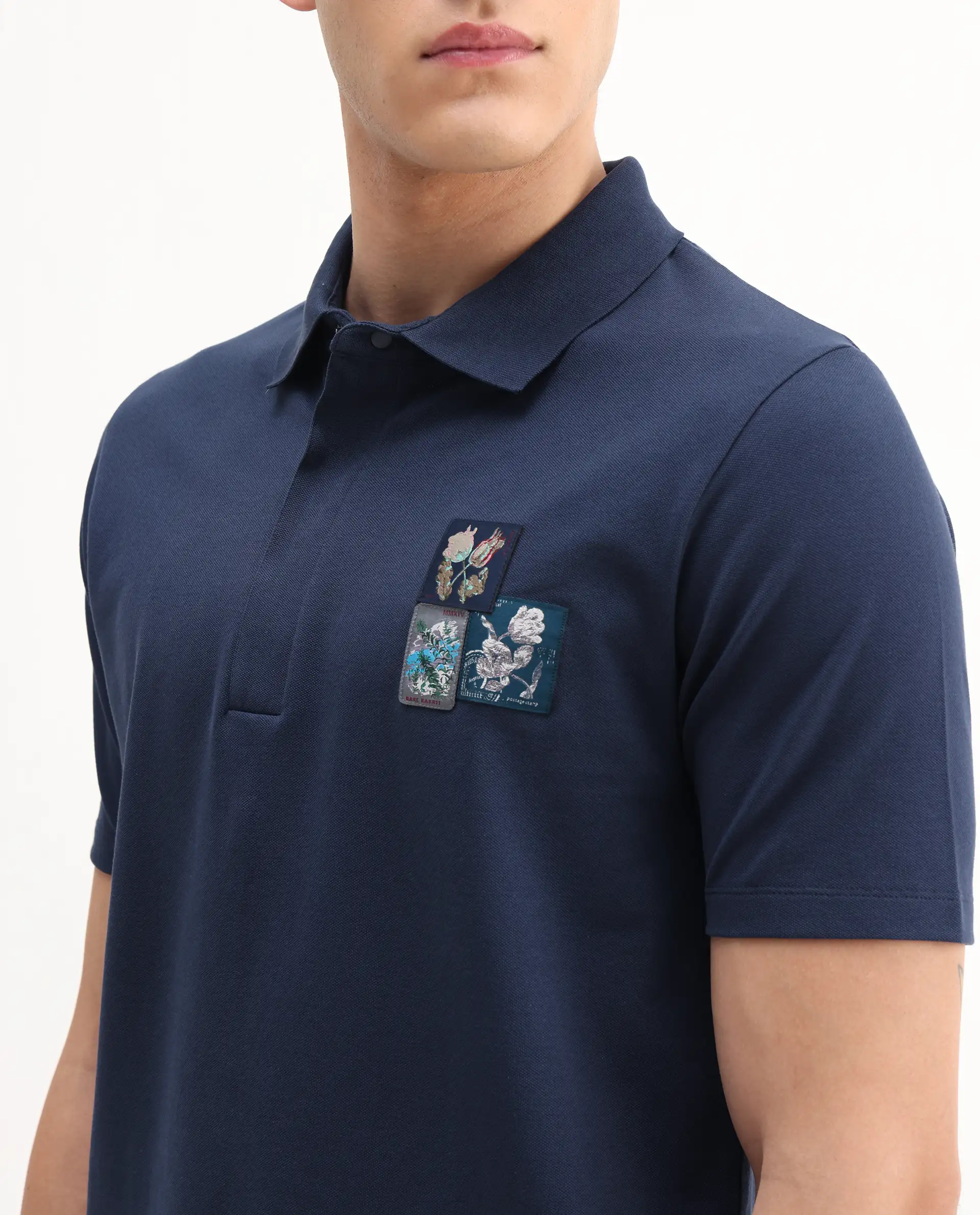 Rare Rabbit Men's Nesco Dusky Blue Cotton Plain Regular Fit Half Sleeve Polo - Image 5
