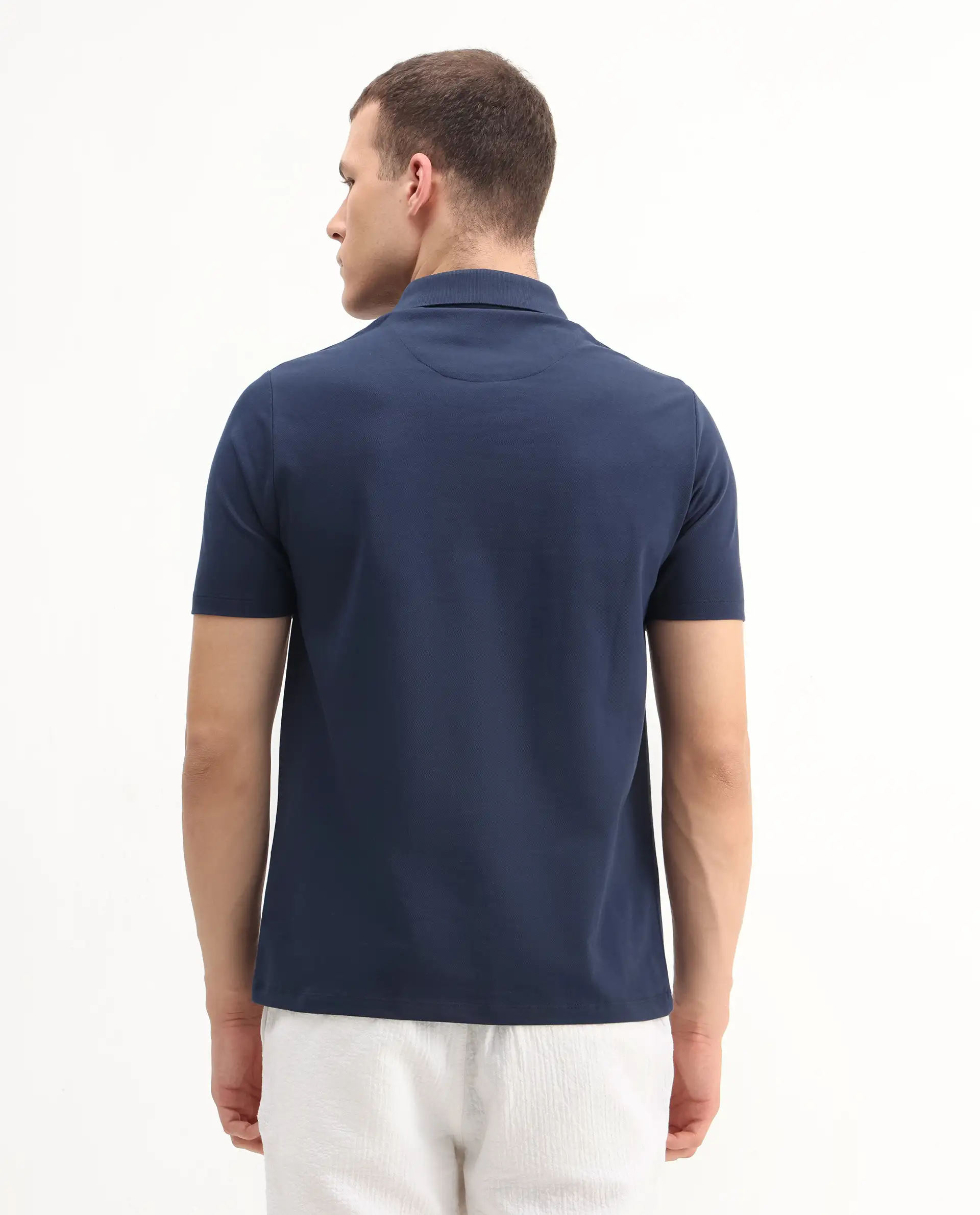 Rare Rabbit Men's Nesco Dusky Blue Cotton Plain Regular Fit Half Sleeve Polo - Image 6