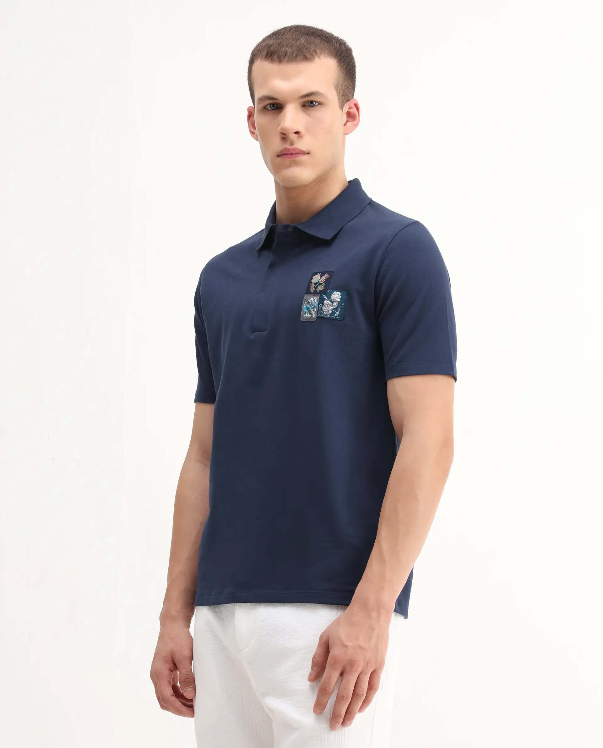 Rare Rabbit Men's Nesco Dusky Blue Cotton Plain Regular Fit Half Sleeve Polo - Image 7