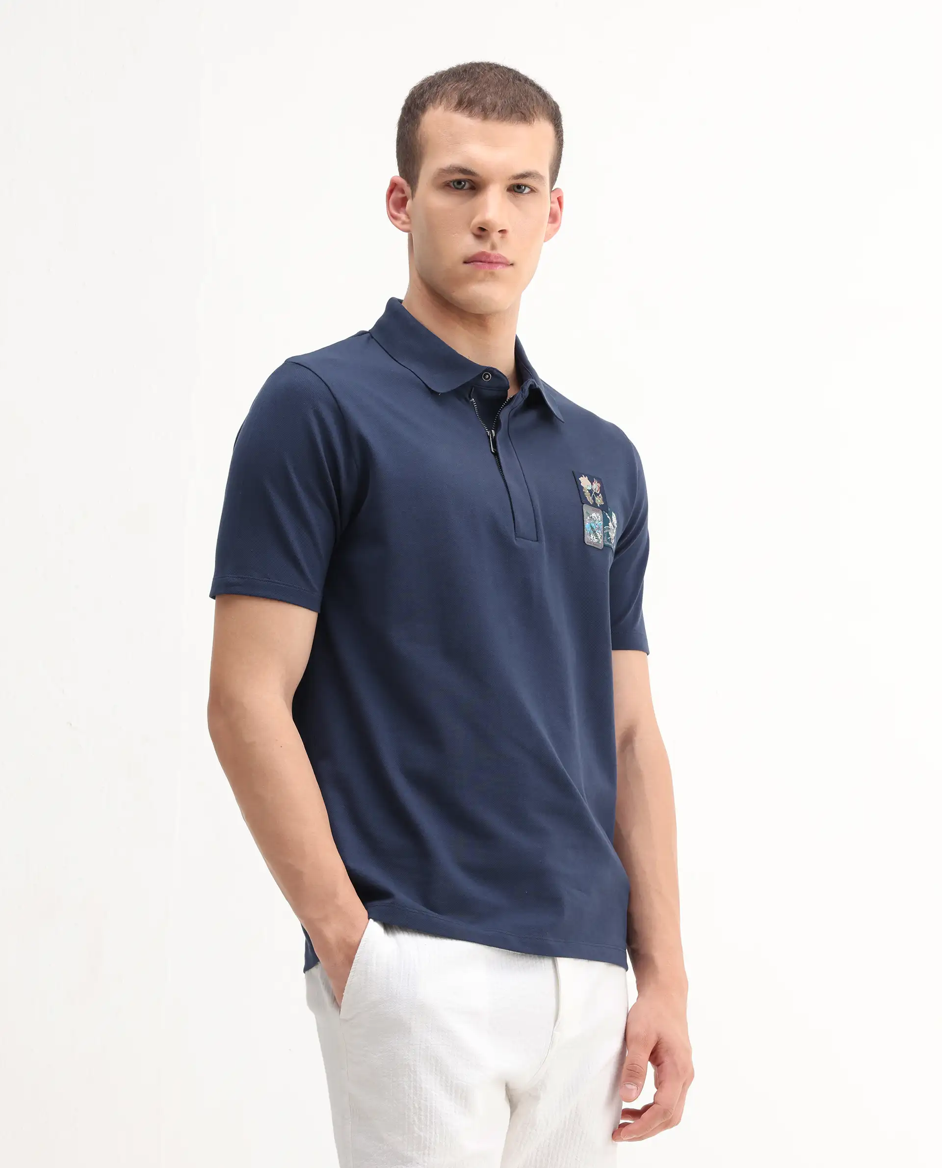 Rare Rabbit Men's Nesco Dusky Blue Cotton Plain Regular Fit Half Sleeve Polo - Image 8