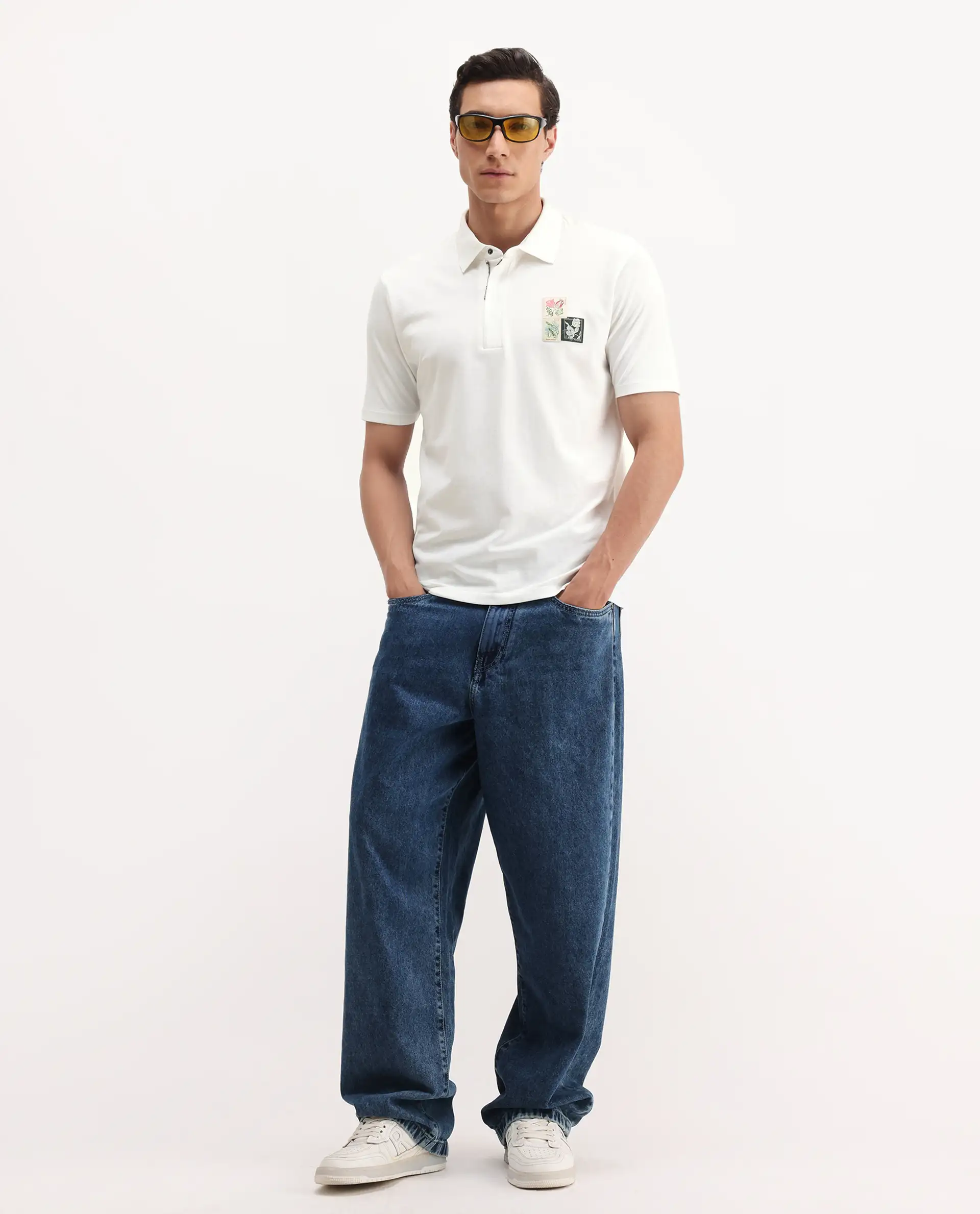 Rare Rabbit Men's Nesco White Cotton Plain Regular Fit Half Sleeve Polo - Image 2