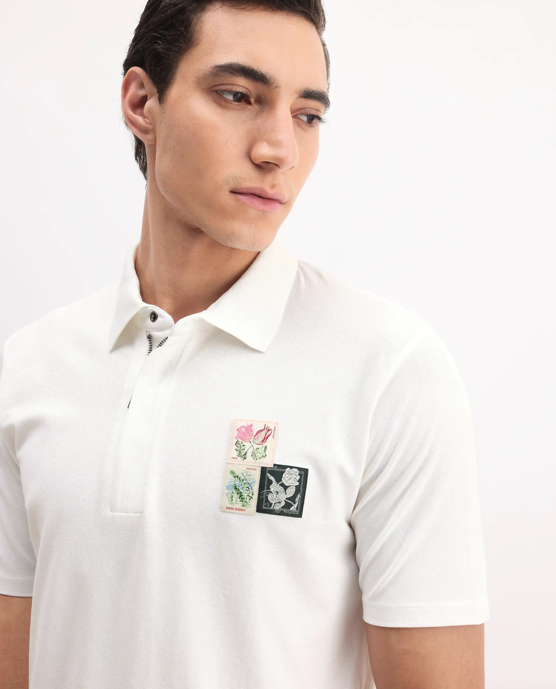 Rare Rabbit Men's Nesco White Cotton Plain Regular Fit Half Sleeve Polo - Image 4