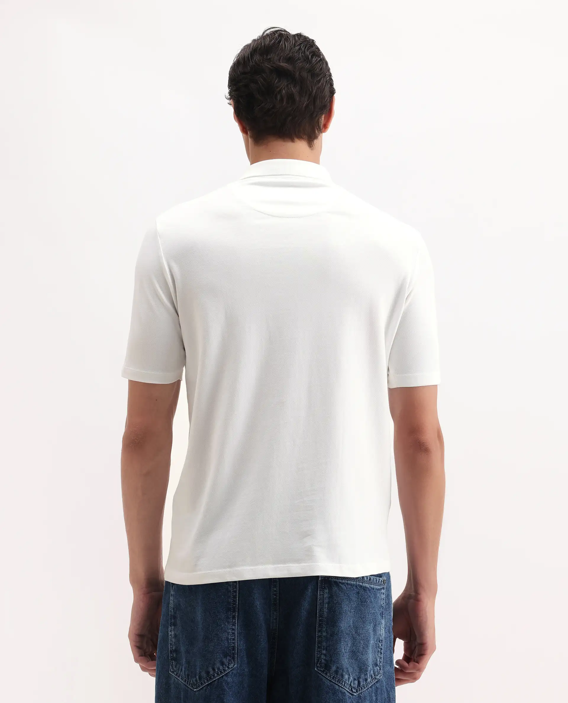 Rare Rabbit Men's Nesco White Cotton Plain Regular Fit Half Sleeve Polo - Image 7