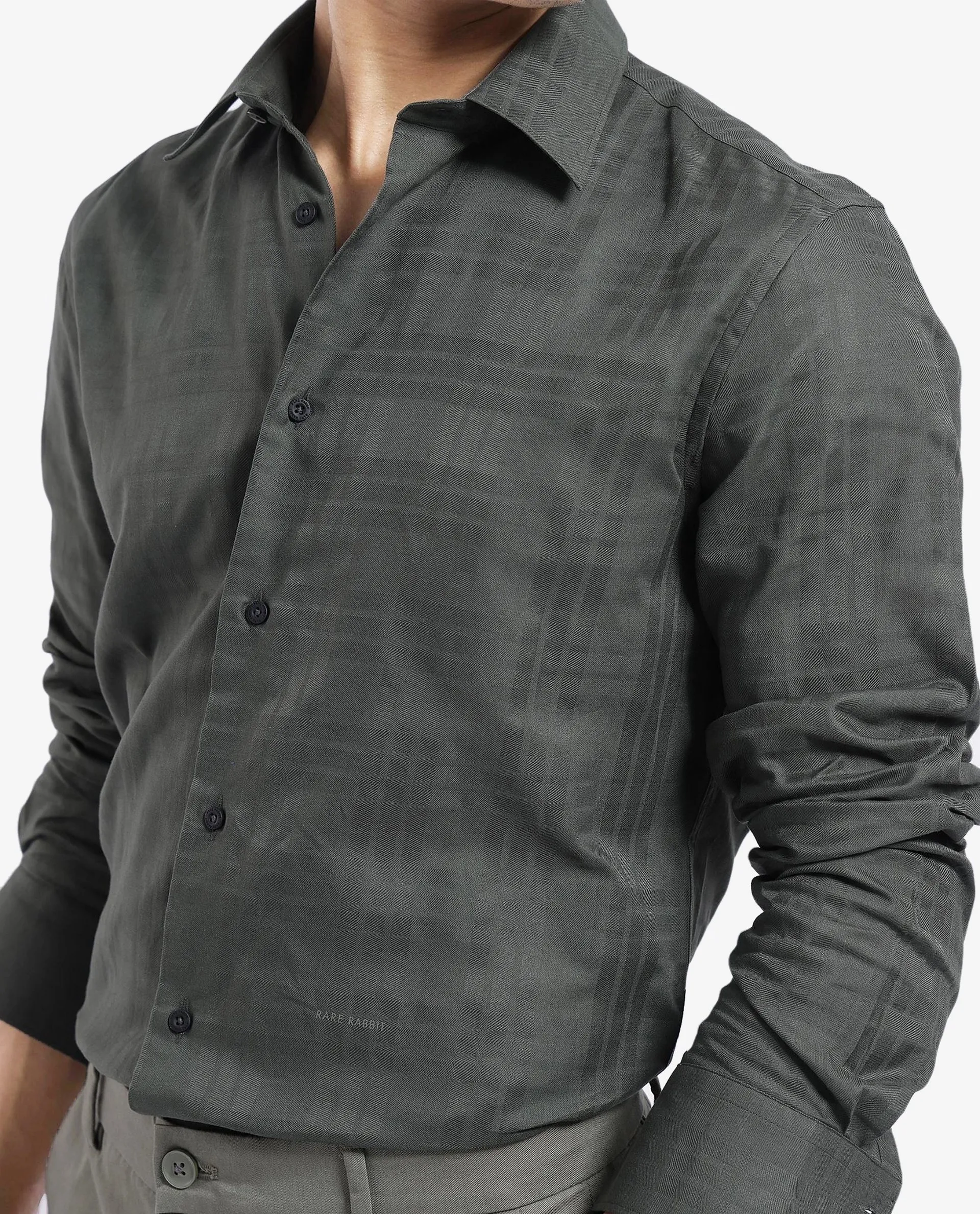 Rare Rabbit Men's Neske Dark Green Cotton Checked Print Regular Fit Full Sleeve Collared Shirt - Image 3