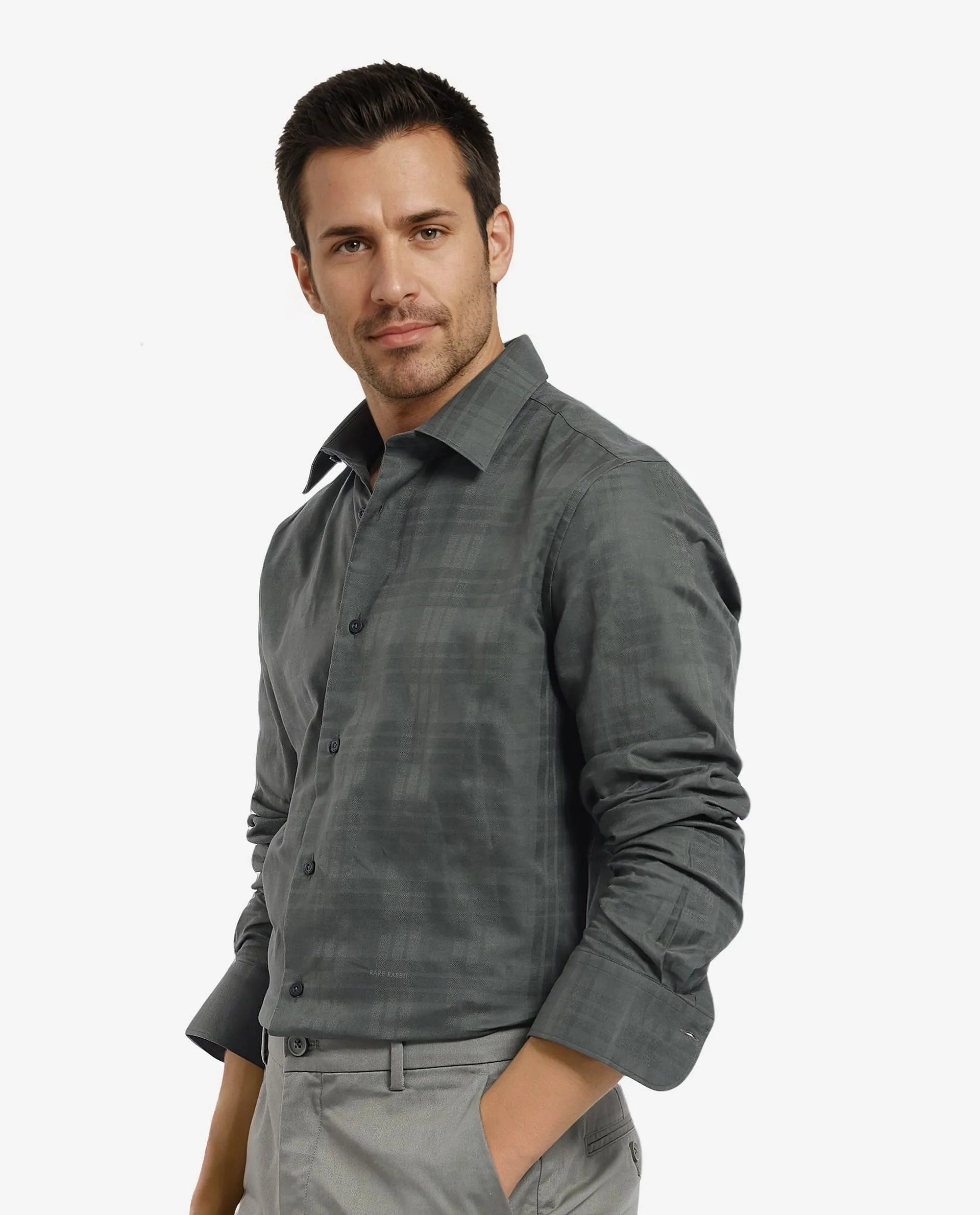 Rare Rabbit Men's Neske Dark Green Cotton Checked Print Regular Fit Full Sleeve Collared Shirt - Image 5