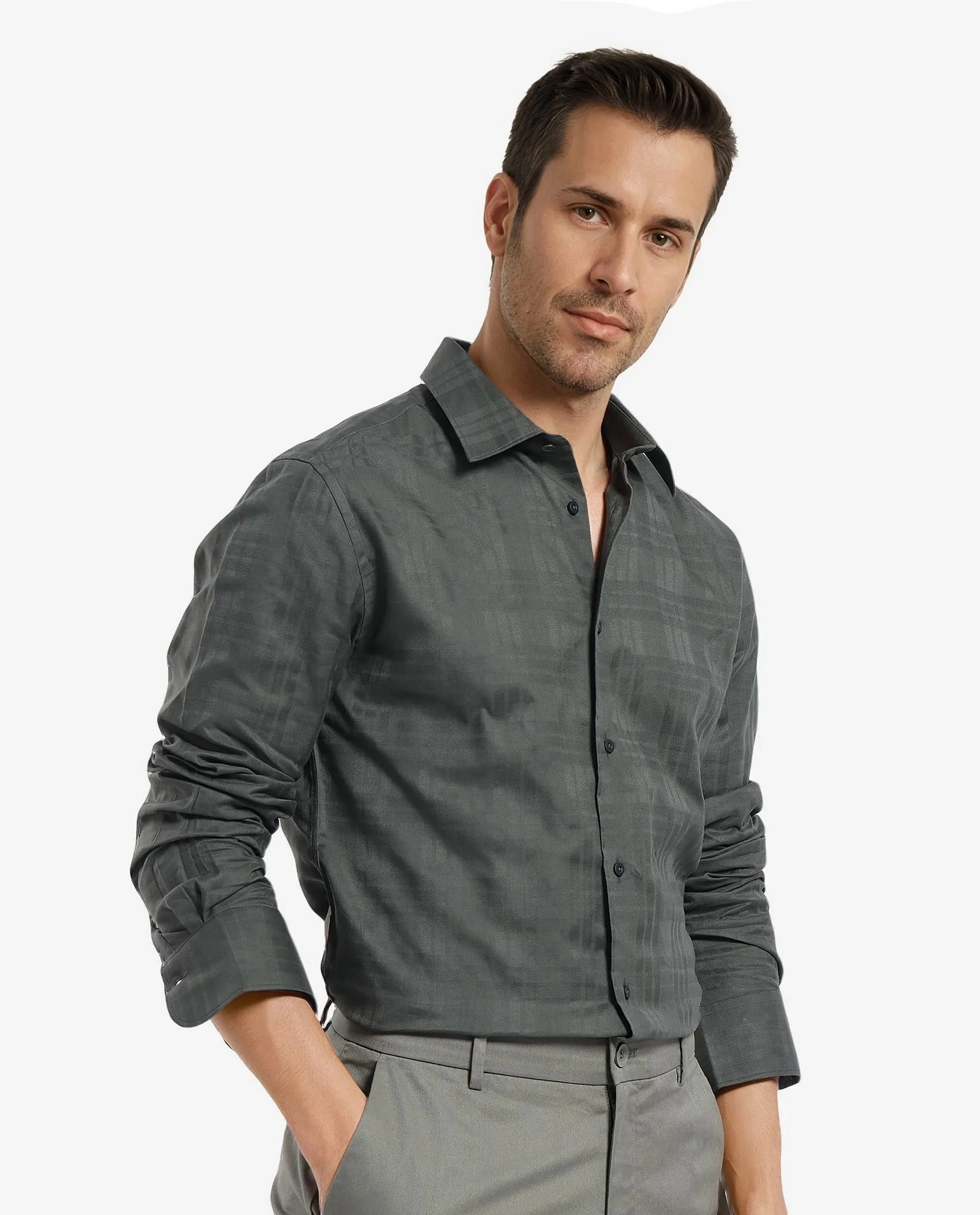 Rare Rabbit Men's Neske Dark Green Cotton Checked Print Regular Fit Full Sleeve Collared Shirt - Image 6