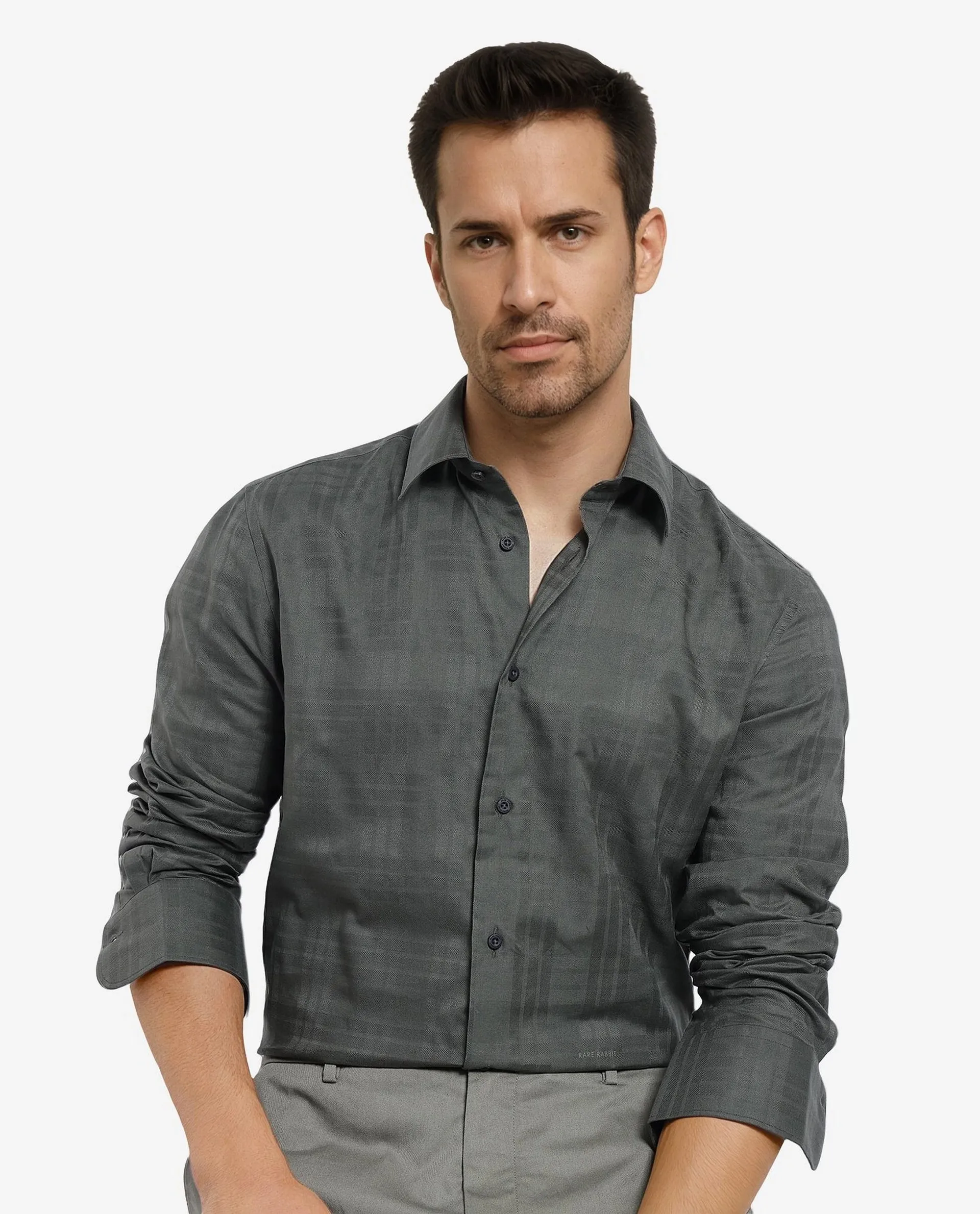 Rare Rabbit Men's Neske Dark Green Cotton Checked Print Regular Fit Full Sleeve Collared Shirt - Image 8