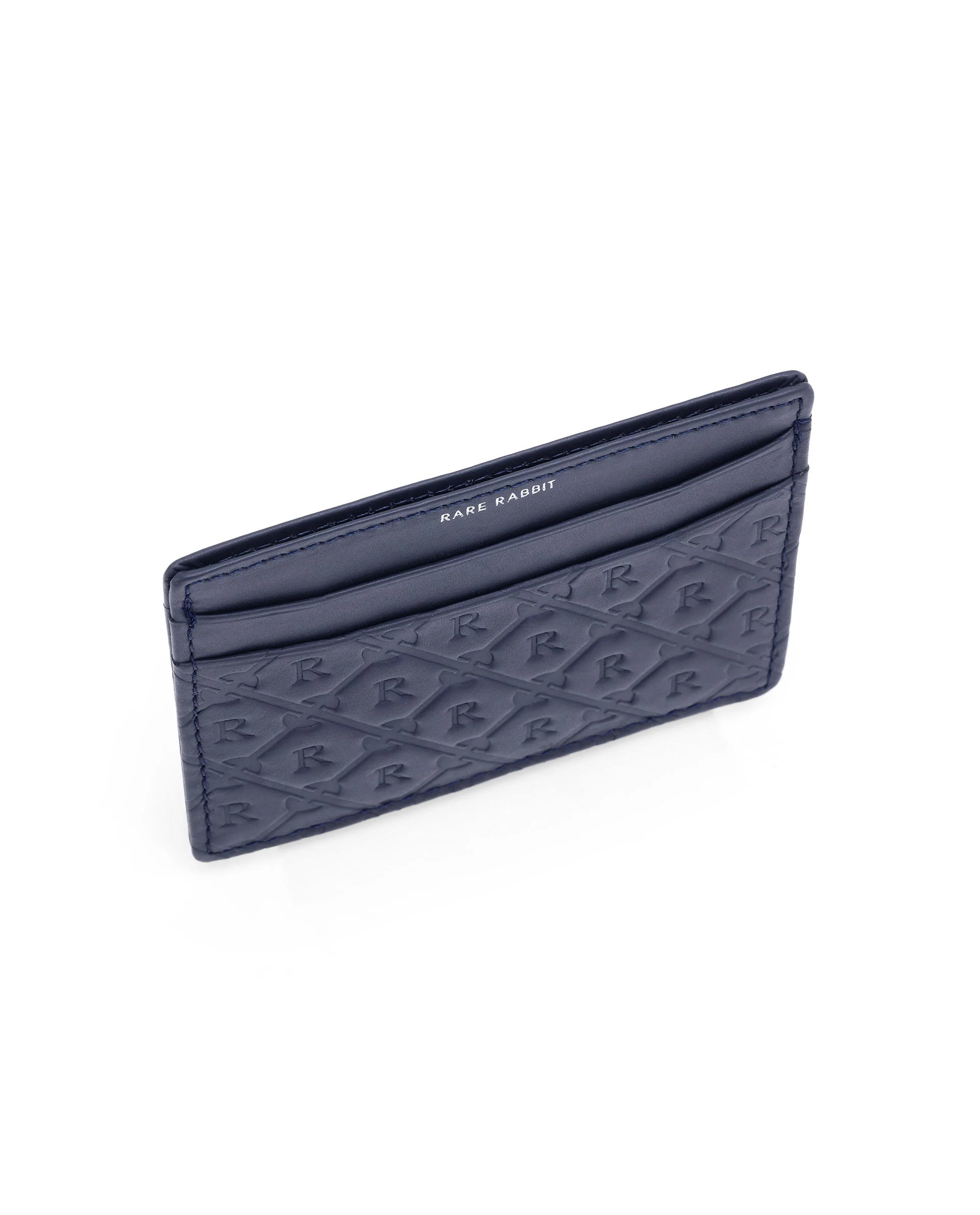 Rare Rabbit Men's Ness Blue Slim Rfid Monogram Embossed Credit Card Holder - Image 3