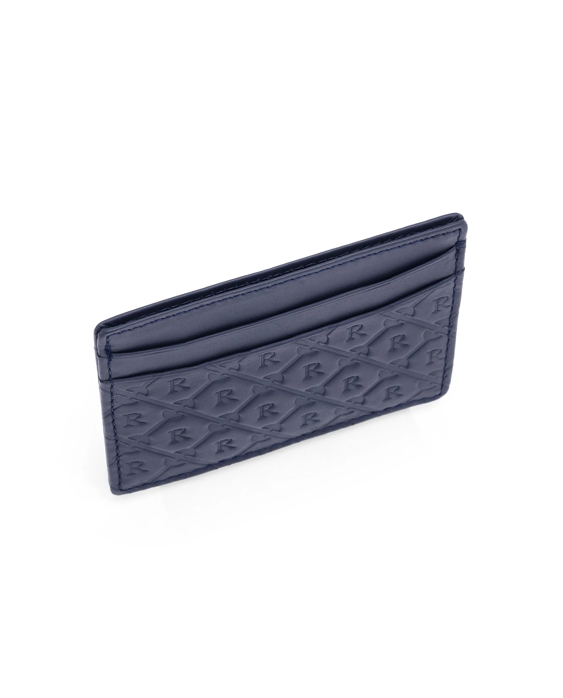 Rare Rabbit Men's Ness Blue Slim Rfid Monogram Embossed Credit Card Holder - Image 6