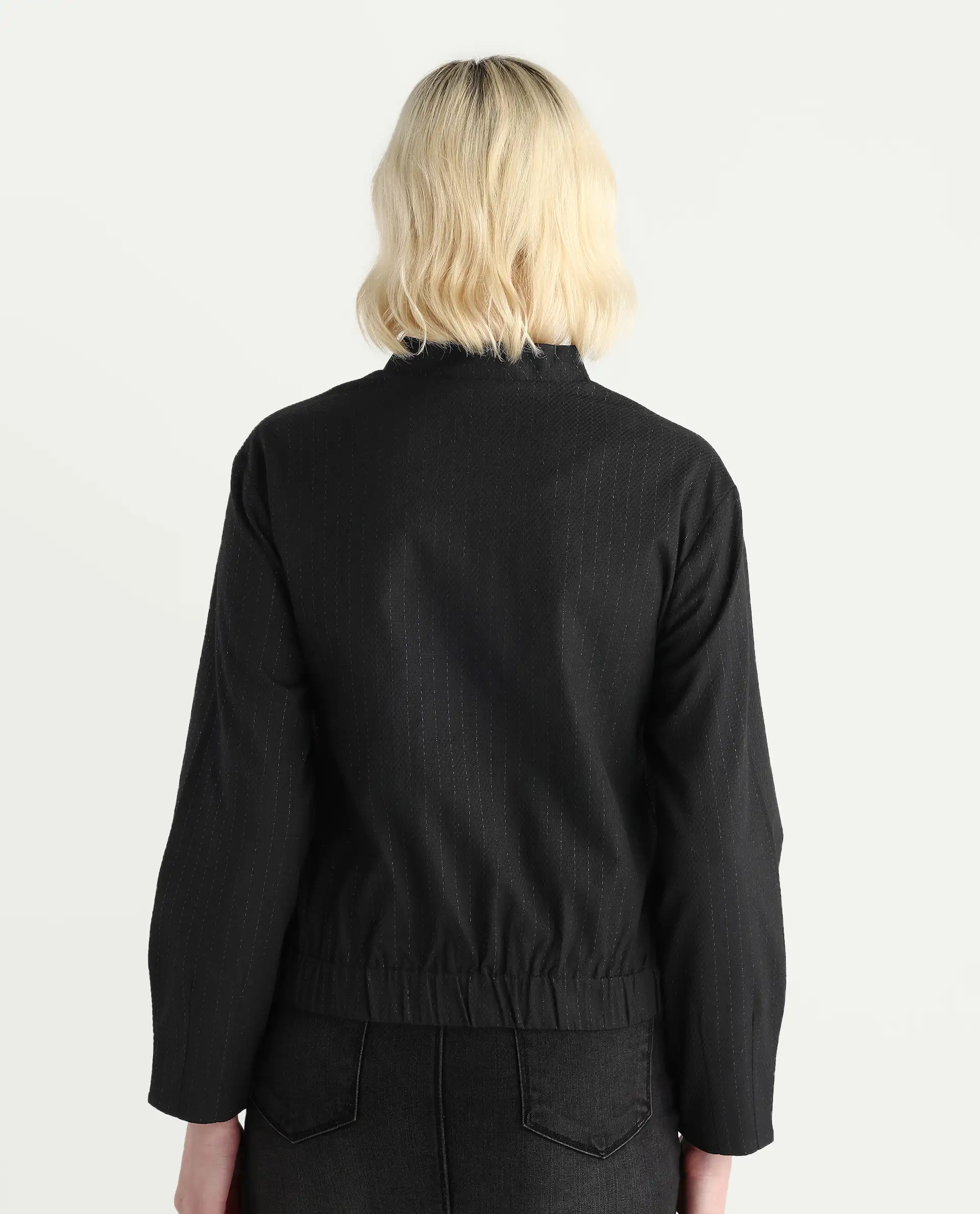 Rareism Women's Nestri Black Polyester Mandrin Collar Regular Fit Plain Jacket - Image 8