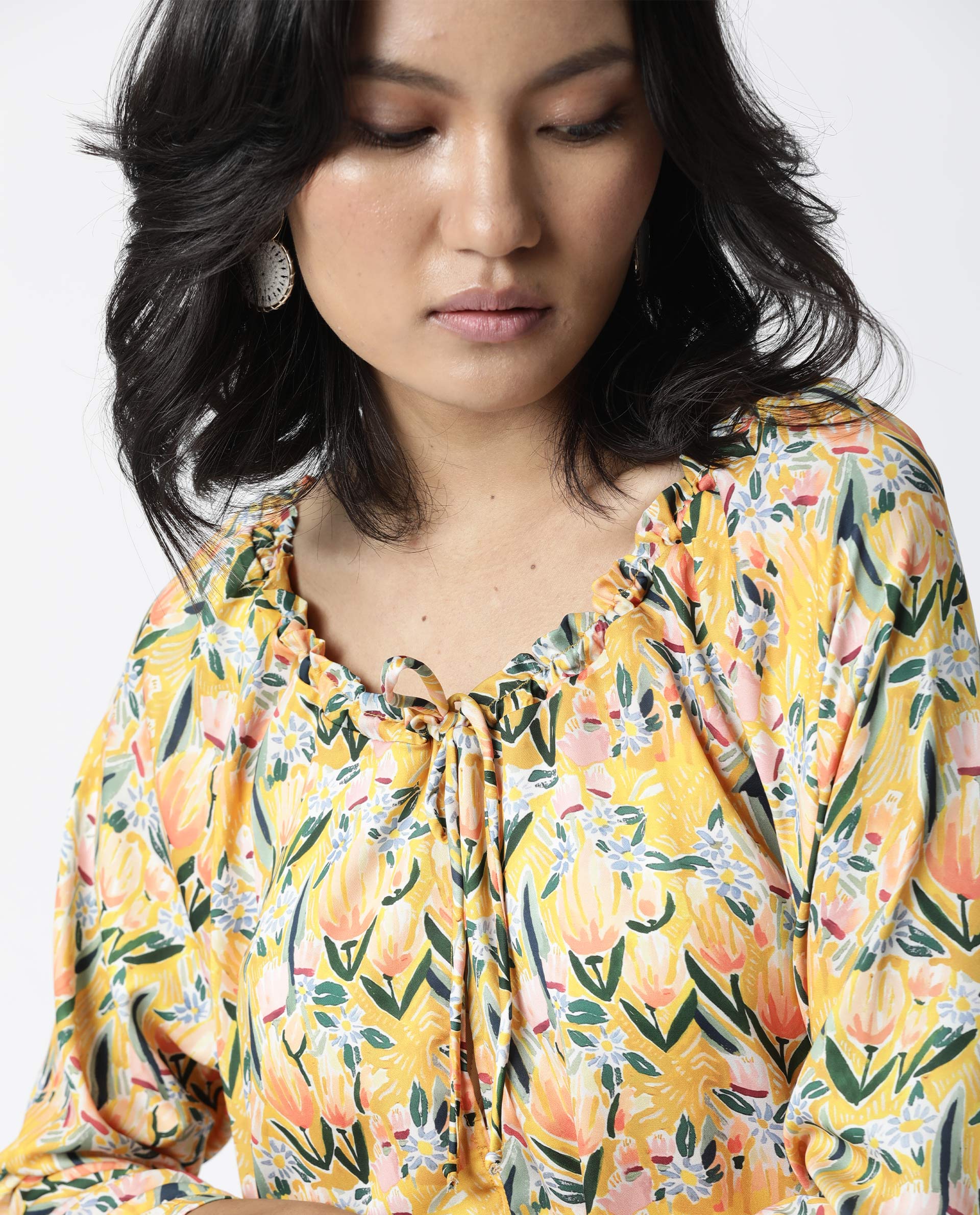 Rareism Women Nesty Yellow Dress Short Sleeves Printed - Image 2