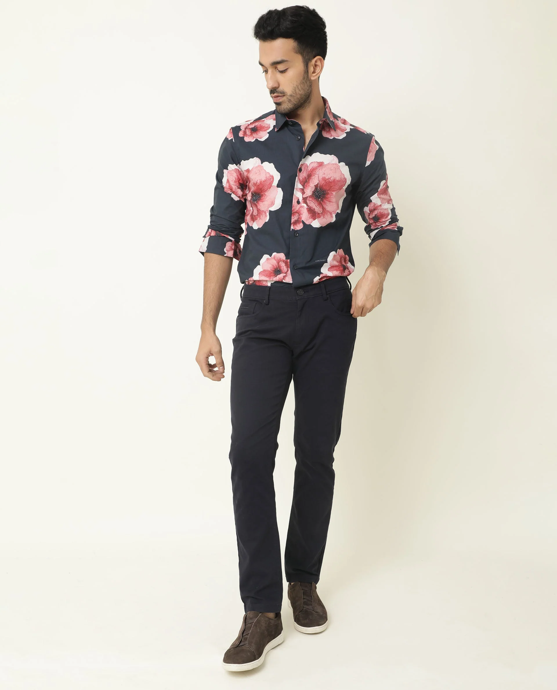 Rare Rabbit Men's Nethers Navy Cotton Floral Print Regular Fit Full Sleeve Collared Shirt - Image 10
