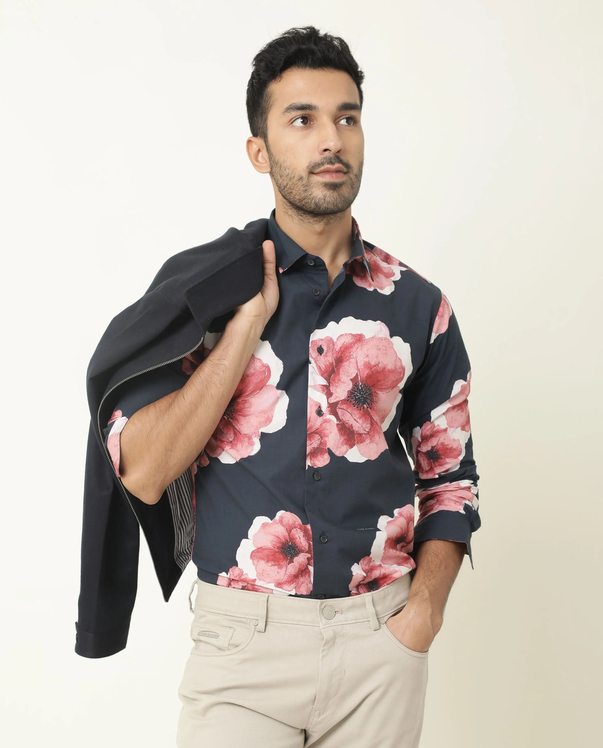 Rare Rabbit Men's Nethers Navy Cotton Floral Print Regular Fit Full Sleeve Collared Shirt - Image 16