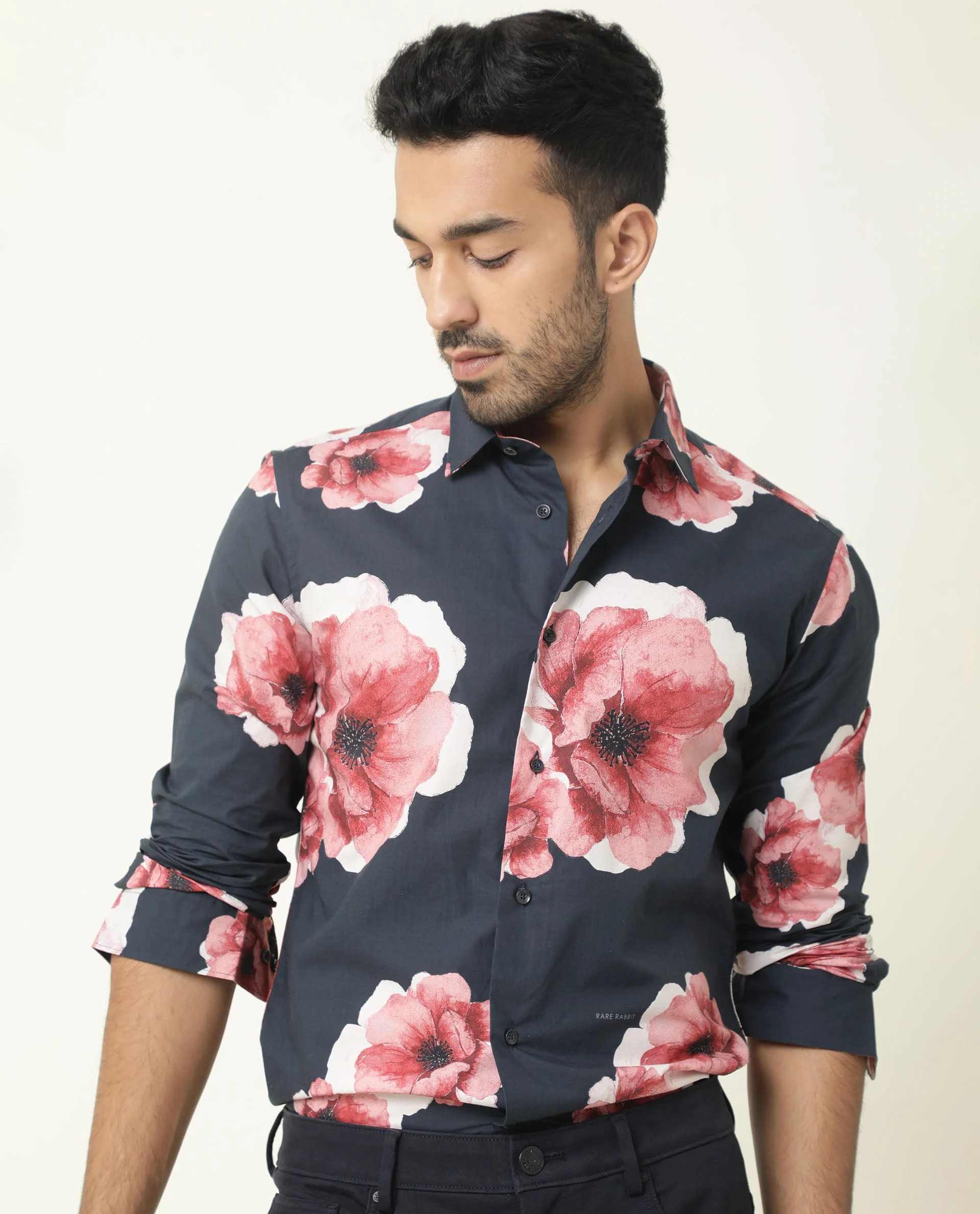 Rare Rabbit Men's Nethers Navy Cotton Floral Print Regular Fit Full Sleeve Collared Shirt - Image 3