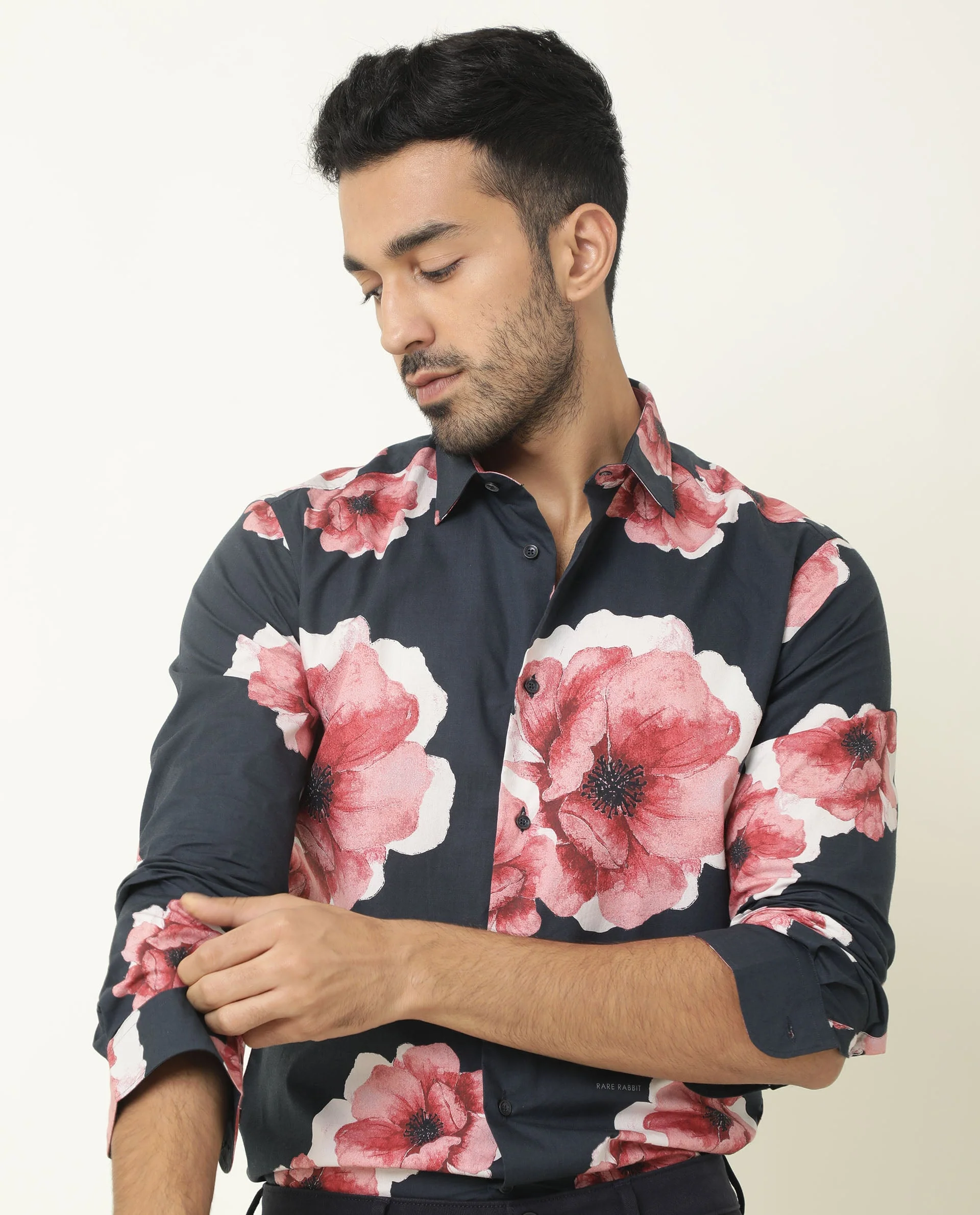 Rare Rabbit Men's Nethers Navy Cotton Floral Print Regular Fit Full Sleeve Collared Shirt - Image 4