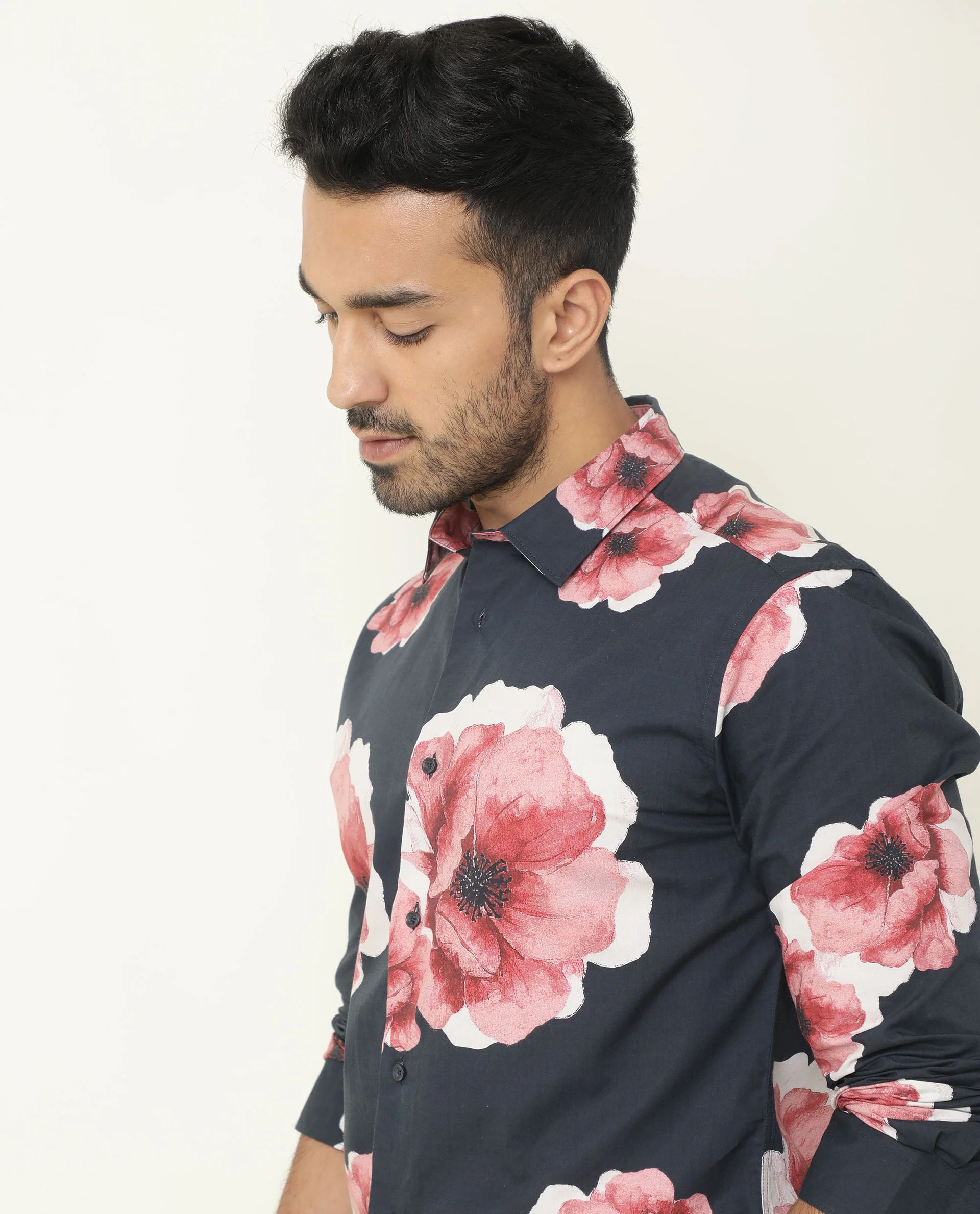 Rare Rabbit Men's Nethers Navy Cotton Floral Print Regular Fit Full Sleeve Collared Shirt - Image 5