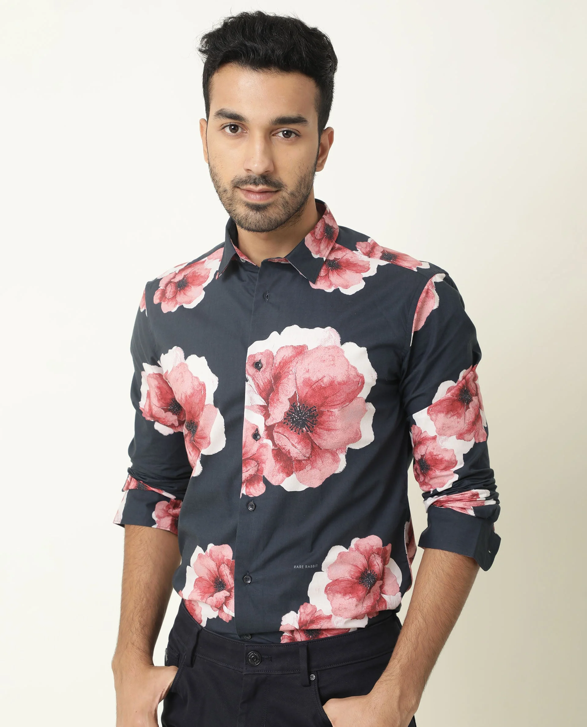 Rare Rabbit Men's Nethers Navy Cotton Floral Print Regular Fit Full Sleeve Collared Shirt - Image 6