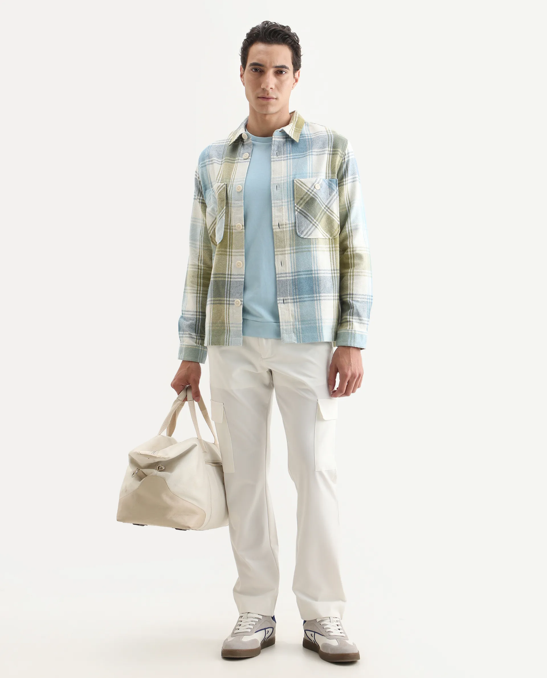 Rare Rabbit Men's Cotton Checked Print Regular Fit Full Sleeve Collared Shacket - Image 2