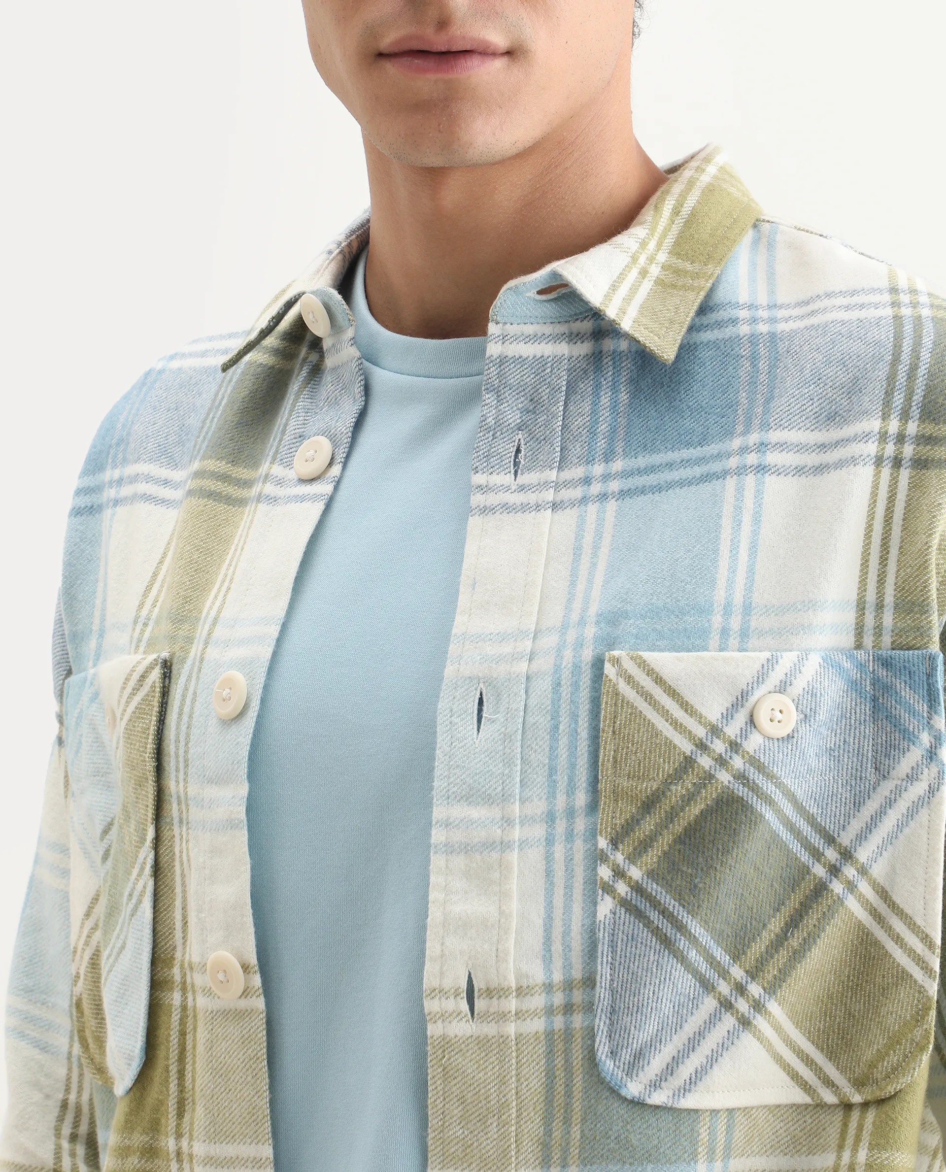 Rare Rabbit Men's Cotton Checked Print Regular Fit Full Sleeve Collared Shacket - Image 3