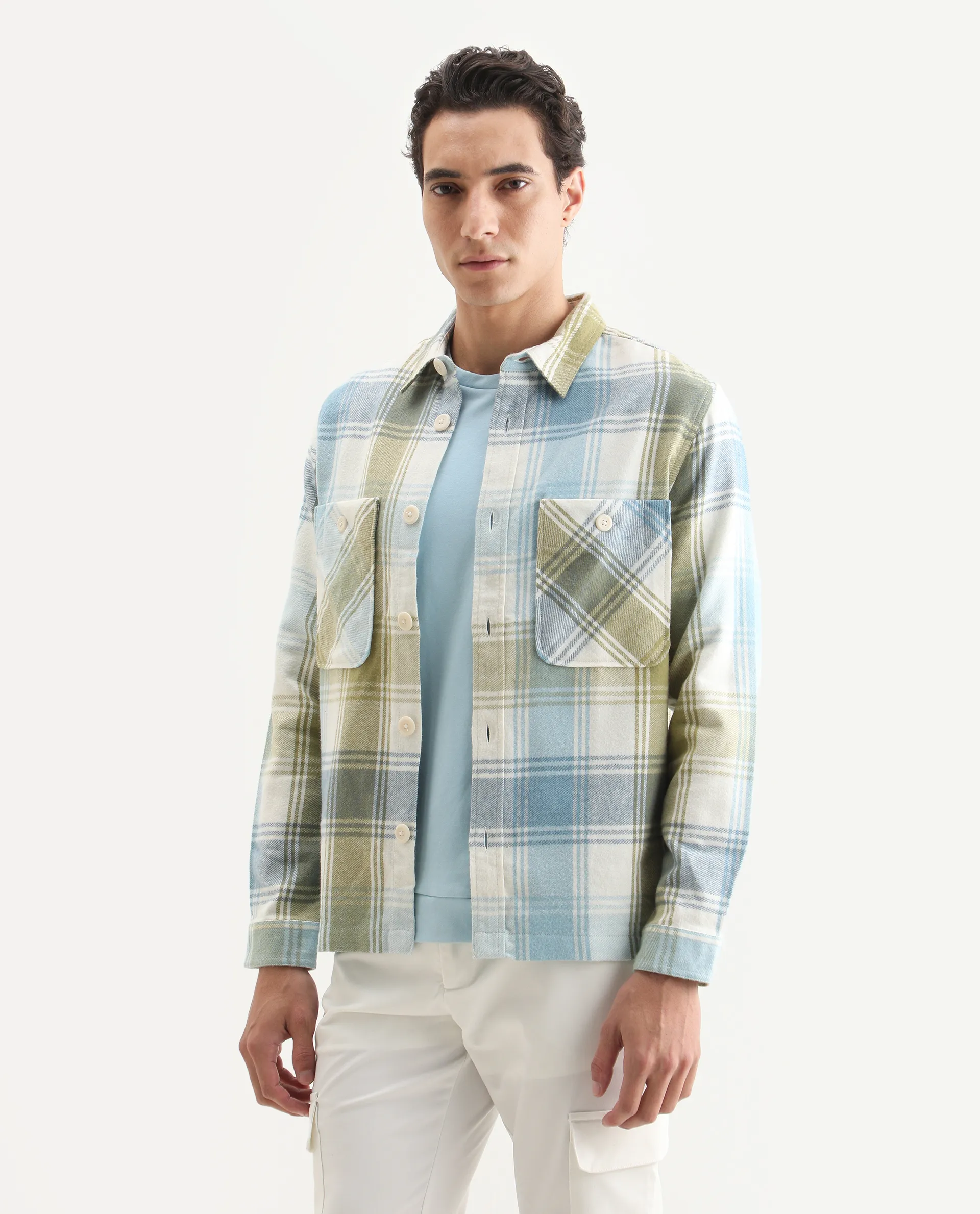 Rare Rabbit Men's Cotton Checked Print Regular Fit Full Sleeve Collared Shacket - Image 5
