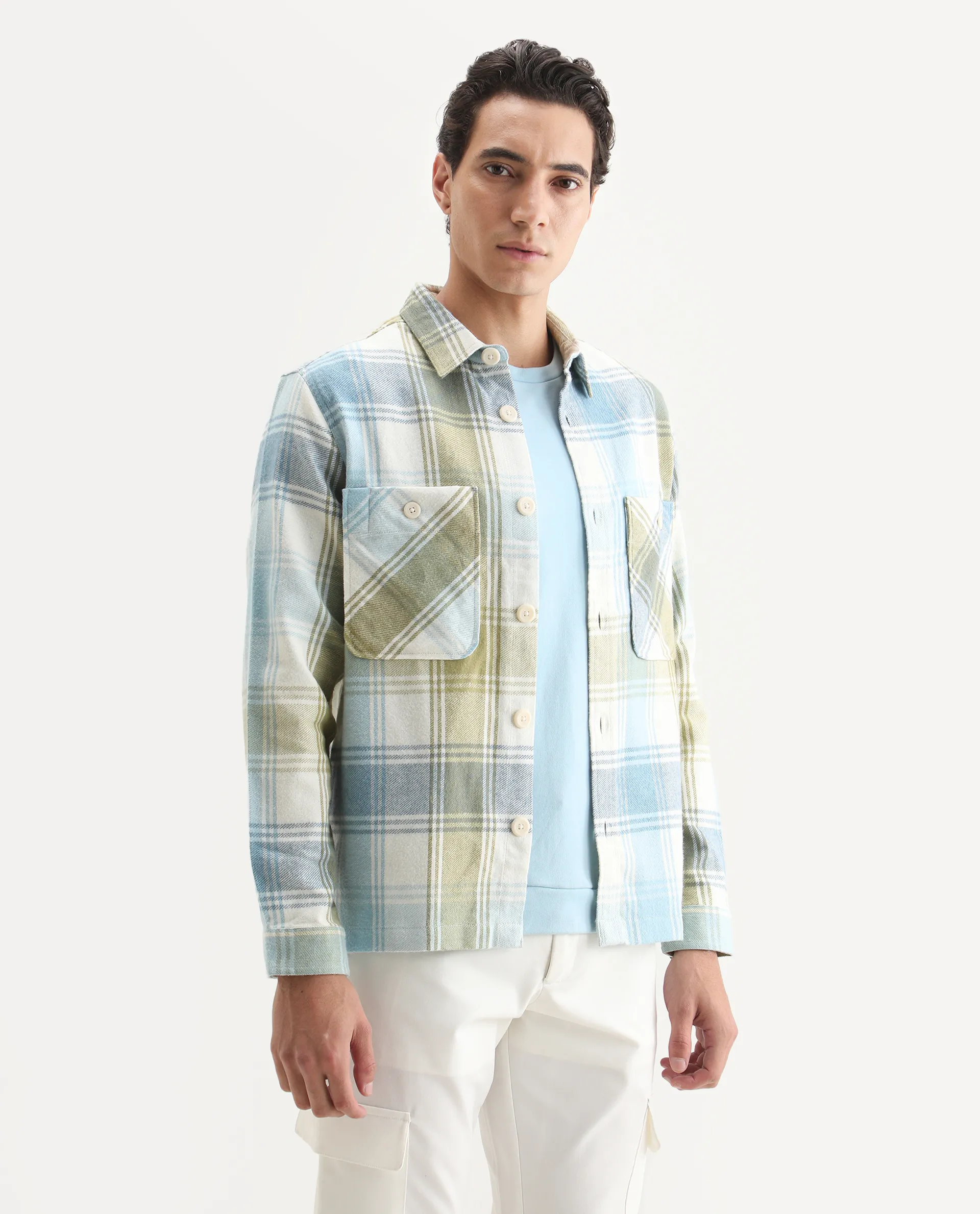 Rare Rabbit Men's Cotton Checked Print Regular Fit Full Sleeve Collared Shacket - Image 6