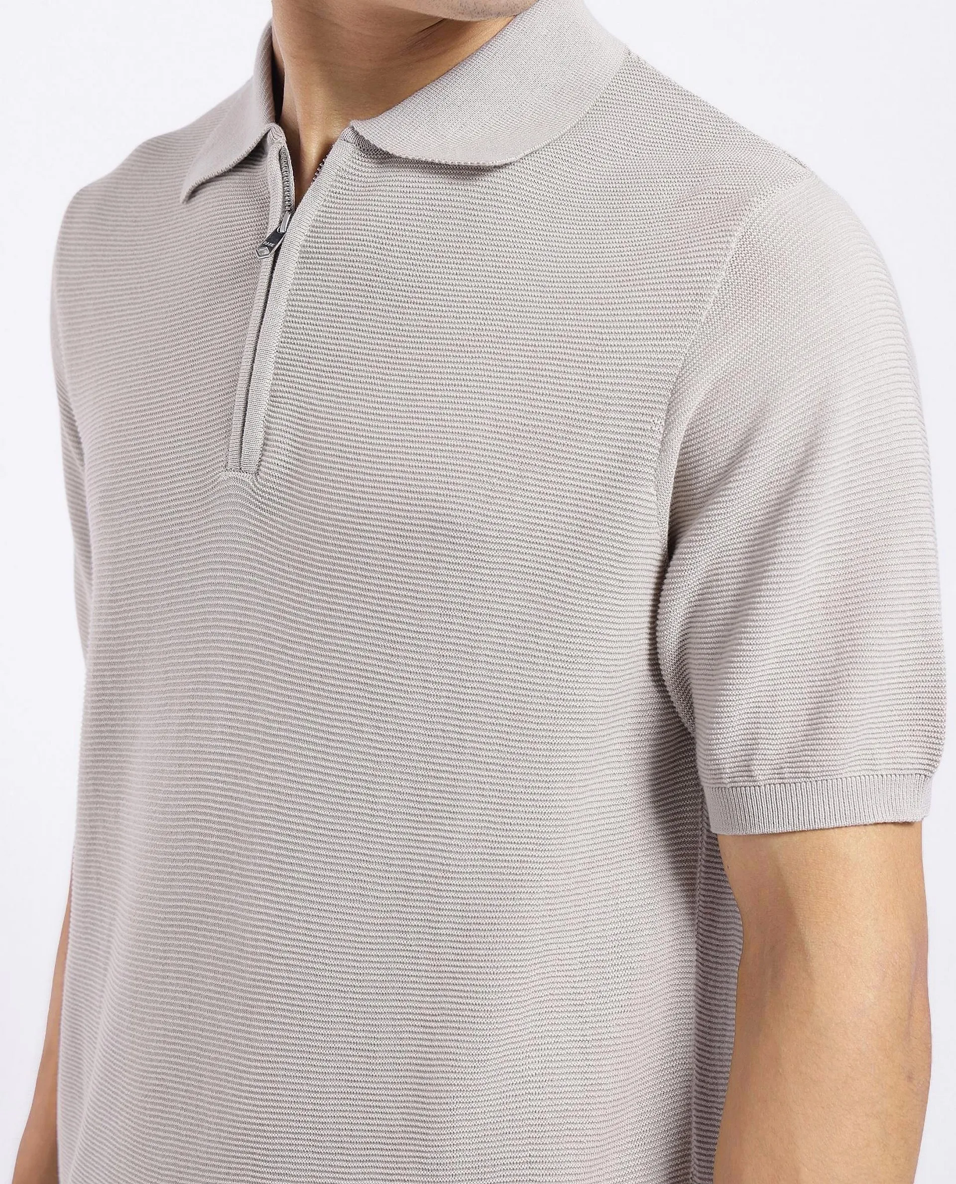 Rare Rabbit Men's Nett Beige Cotton Plain Regular Fit Half Sleeve Polo - Image 3