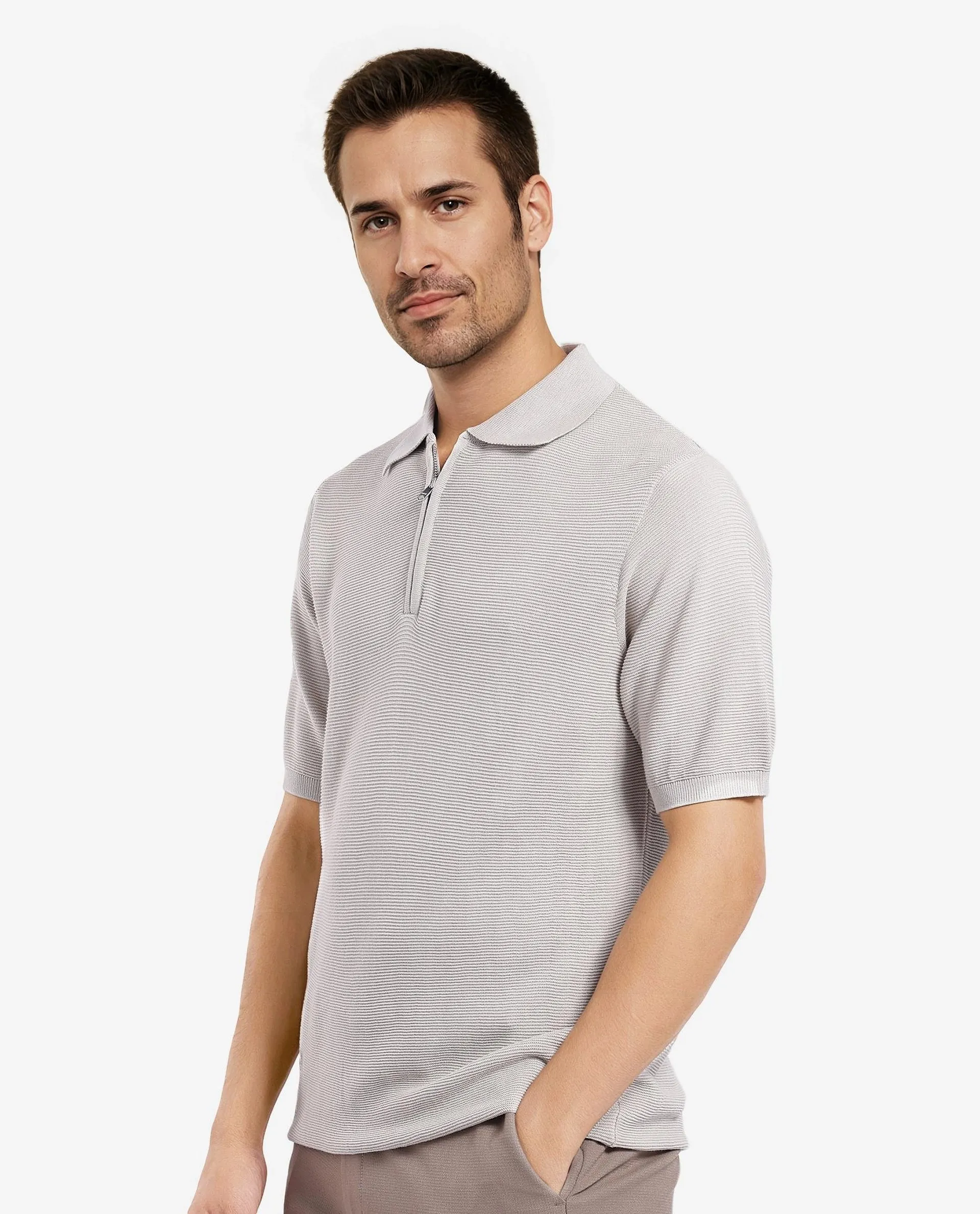 Rare Rabbit Men's Nett Beige Cotton Plain Regular Fit Half Sleeve Polo - Image 5