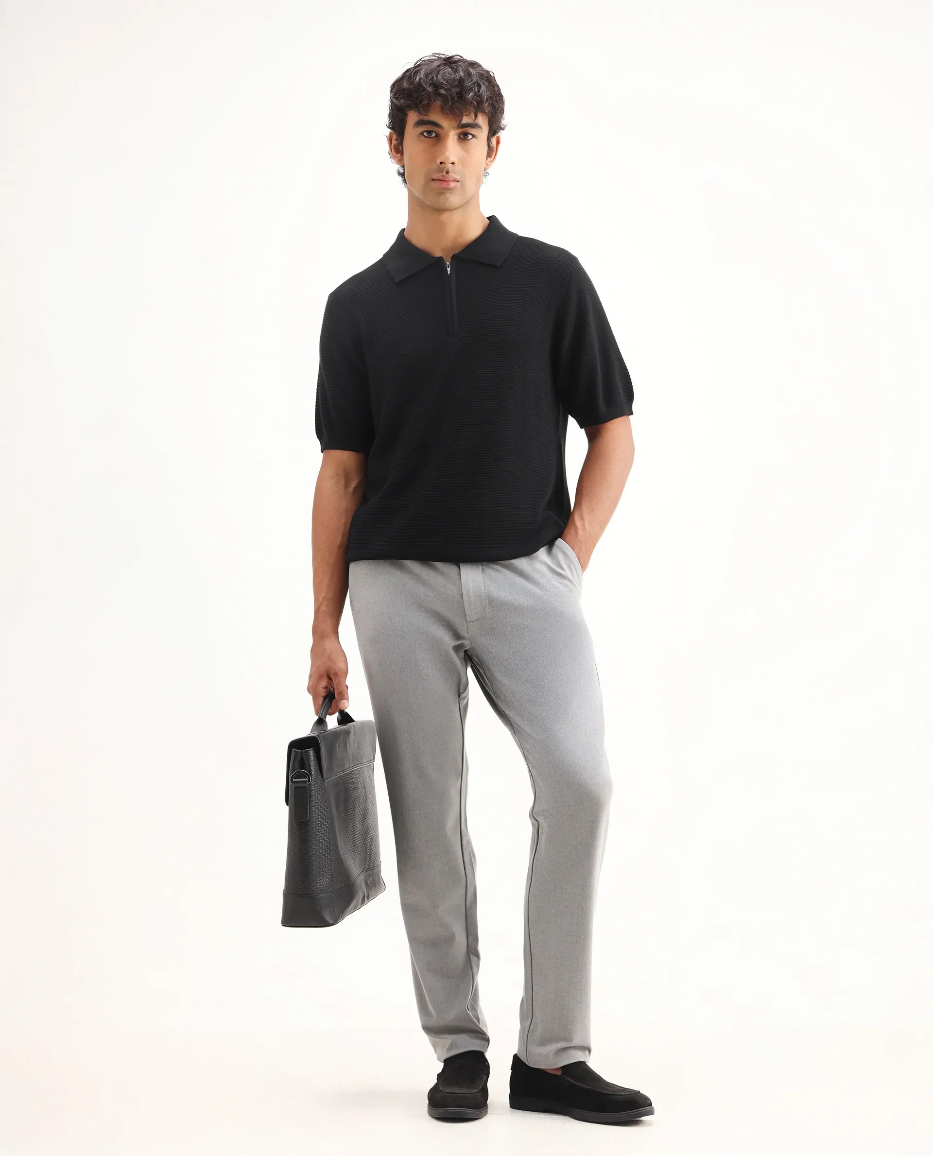 Rare Rabbit Men's Nett Black Cotton Plain Regular Fit Half Sleeve Polo - Image 2