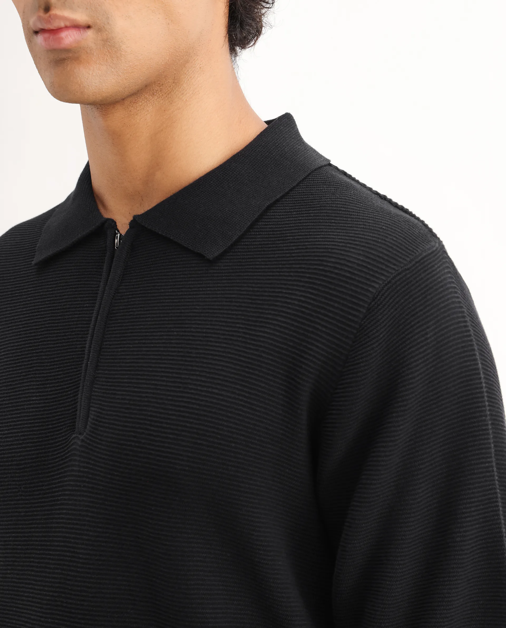 Rare Rabbit Men's Nett Black Cotton Plain Regular Fit Half Sleeve Polo - Image 3