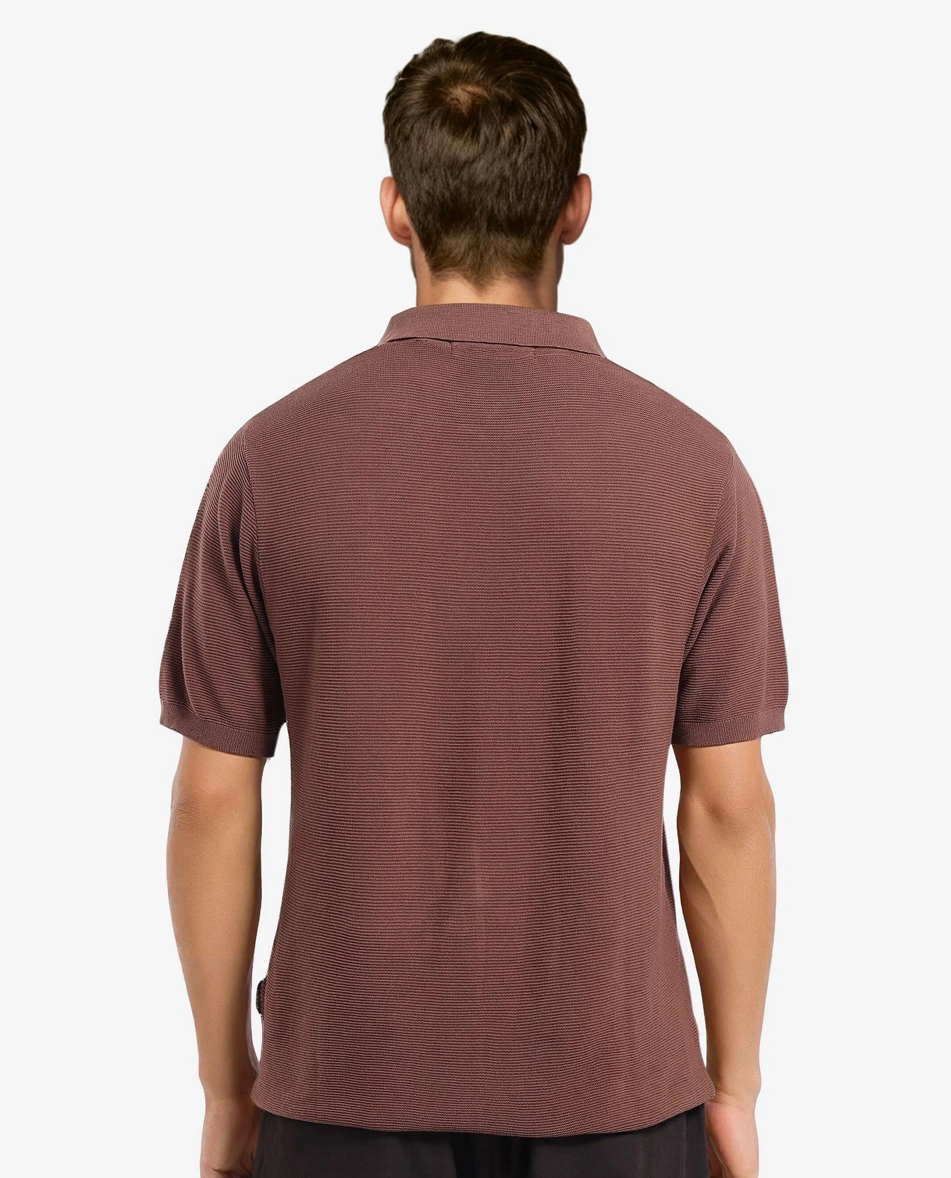 Rare Rabbit Men's Nett Brown Cotton Plain Regular Fit Half Sleeve Polo - Image 4