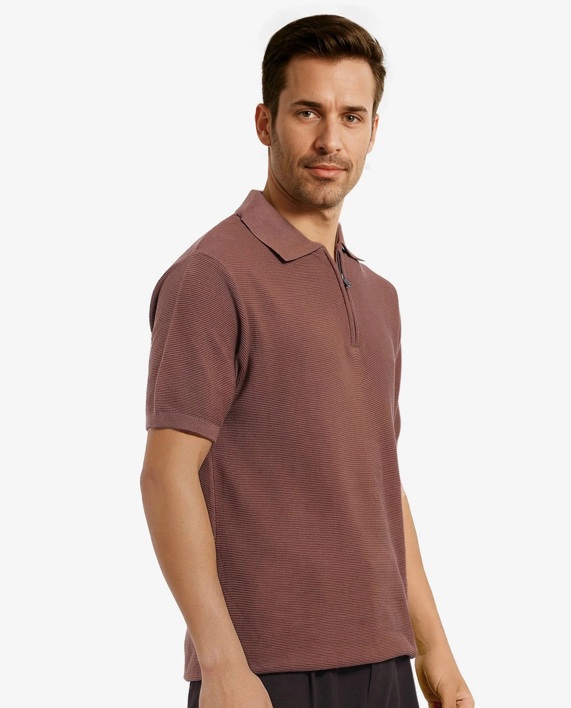 Rare Rabbit Men's Nett Brown Cotton Plain Regular Fit Half Sleeve Polo - Image 6