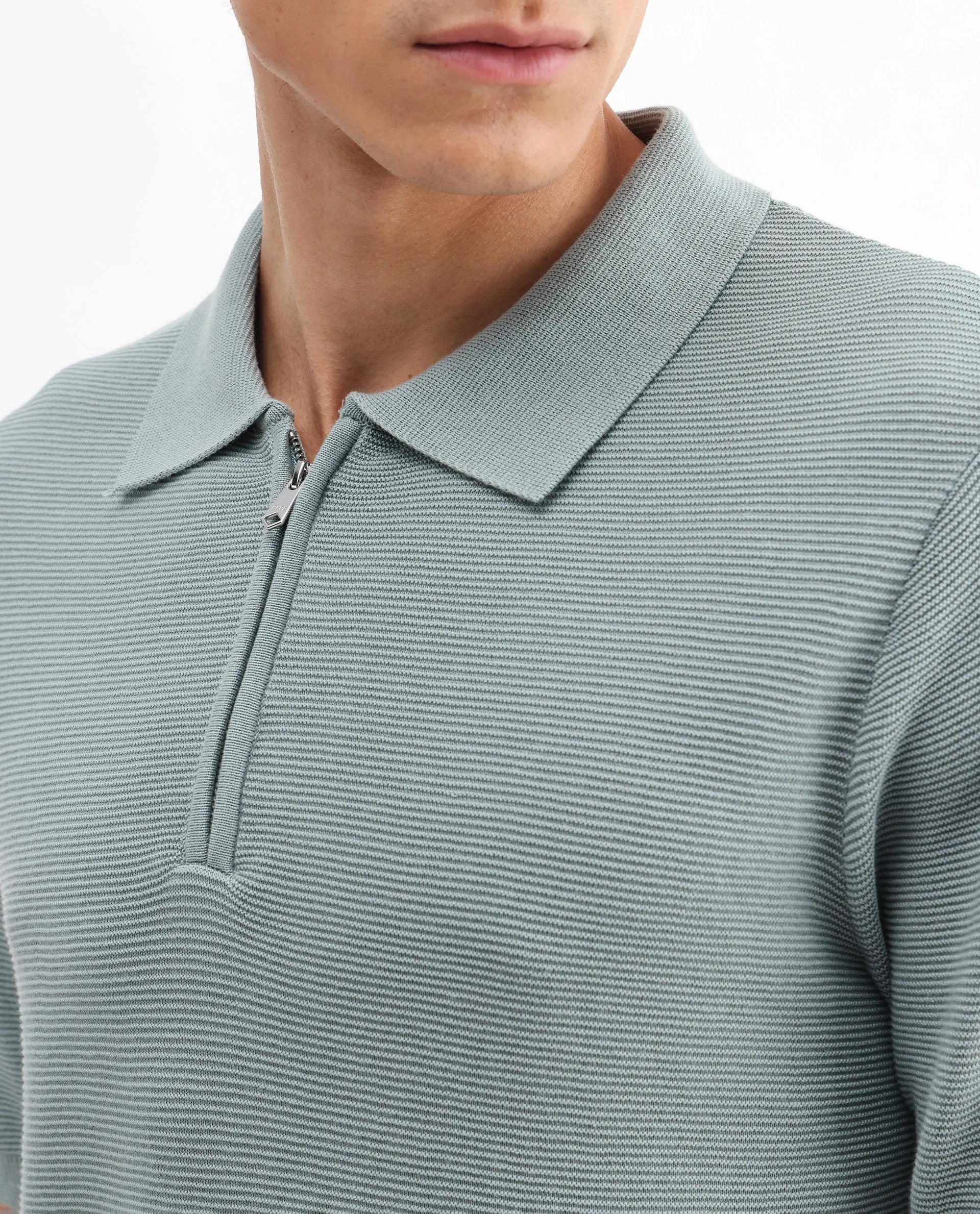 Rare Rabbit Men's Nett Dusky Green Cotton Plain Regular Fit Half Sleeve Polo - Image 3