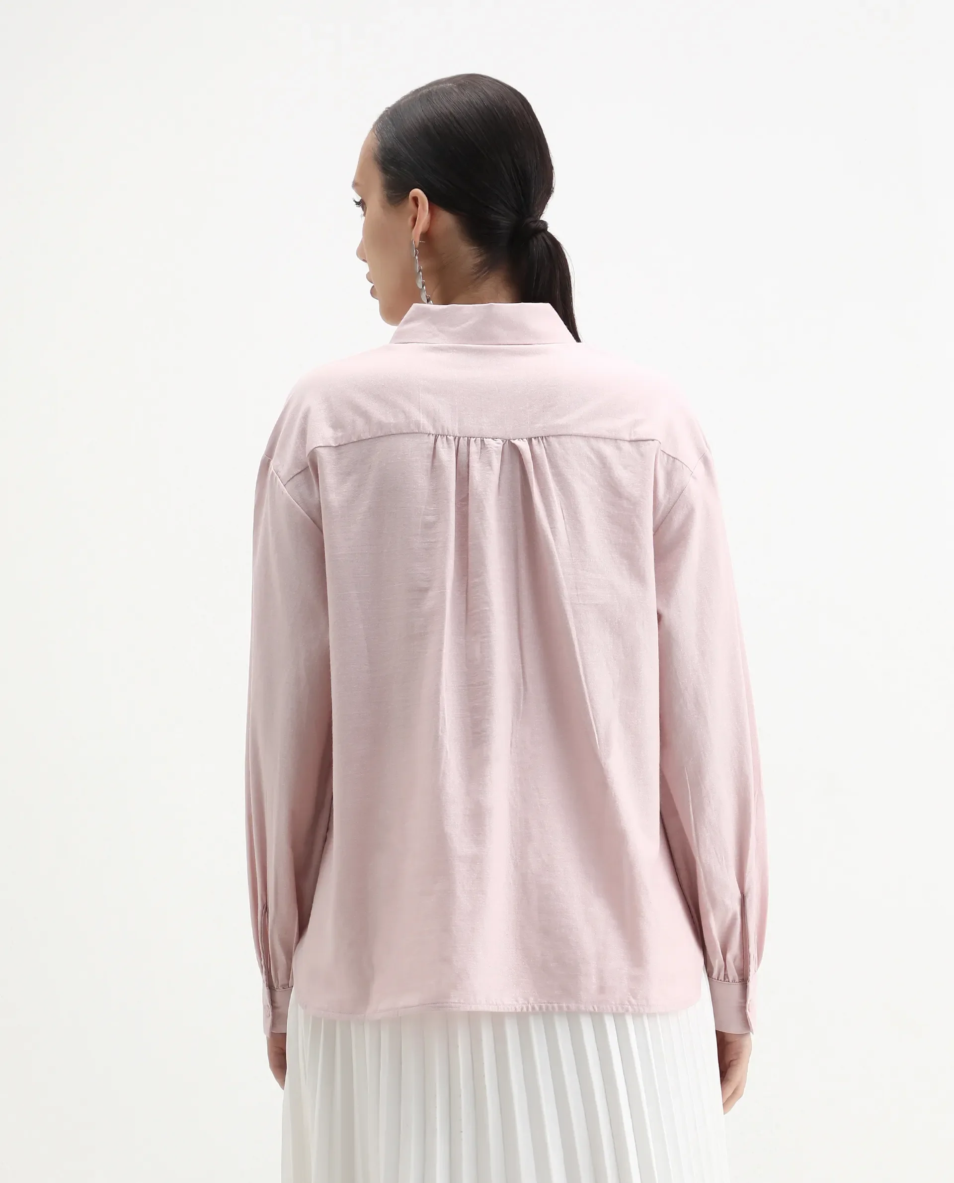 Rareism Women's Netto Pastel Pink Cotton Bishop Sleeve Collared Neck Relaxed Fit Plain Top - Image 7